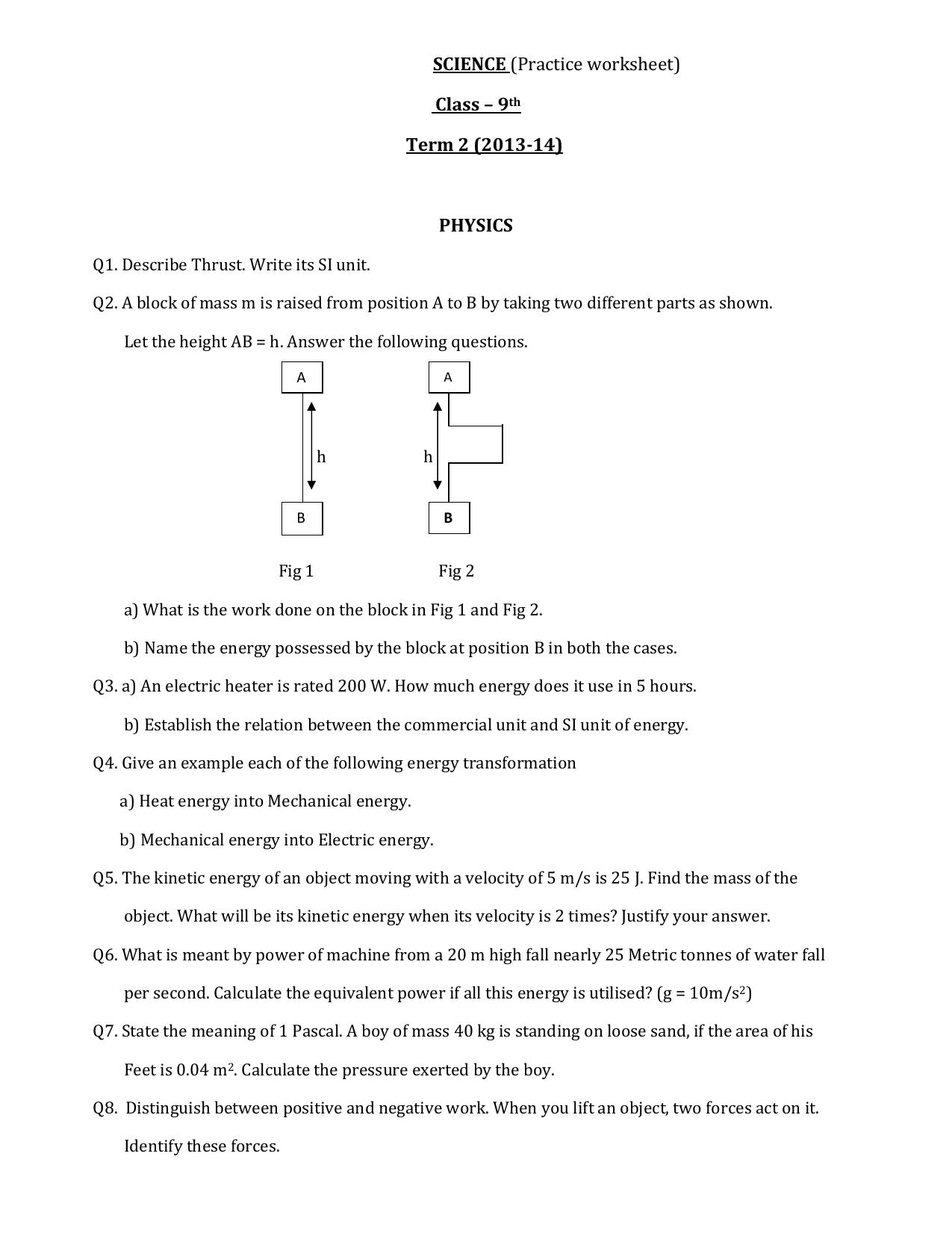 CBSE Worksheets for Class 9 Science Assignment 9 - Page 1