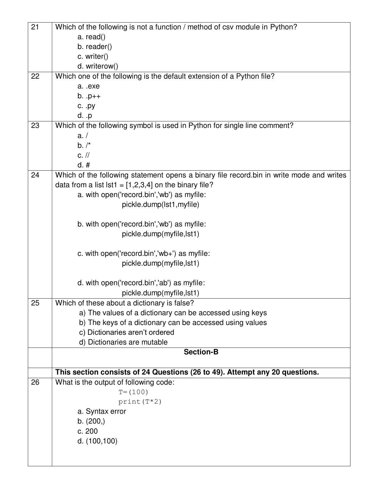 CBSE Class 12 Computer Science Sample Paper 2021-22 - IndCareer Docs