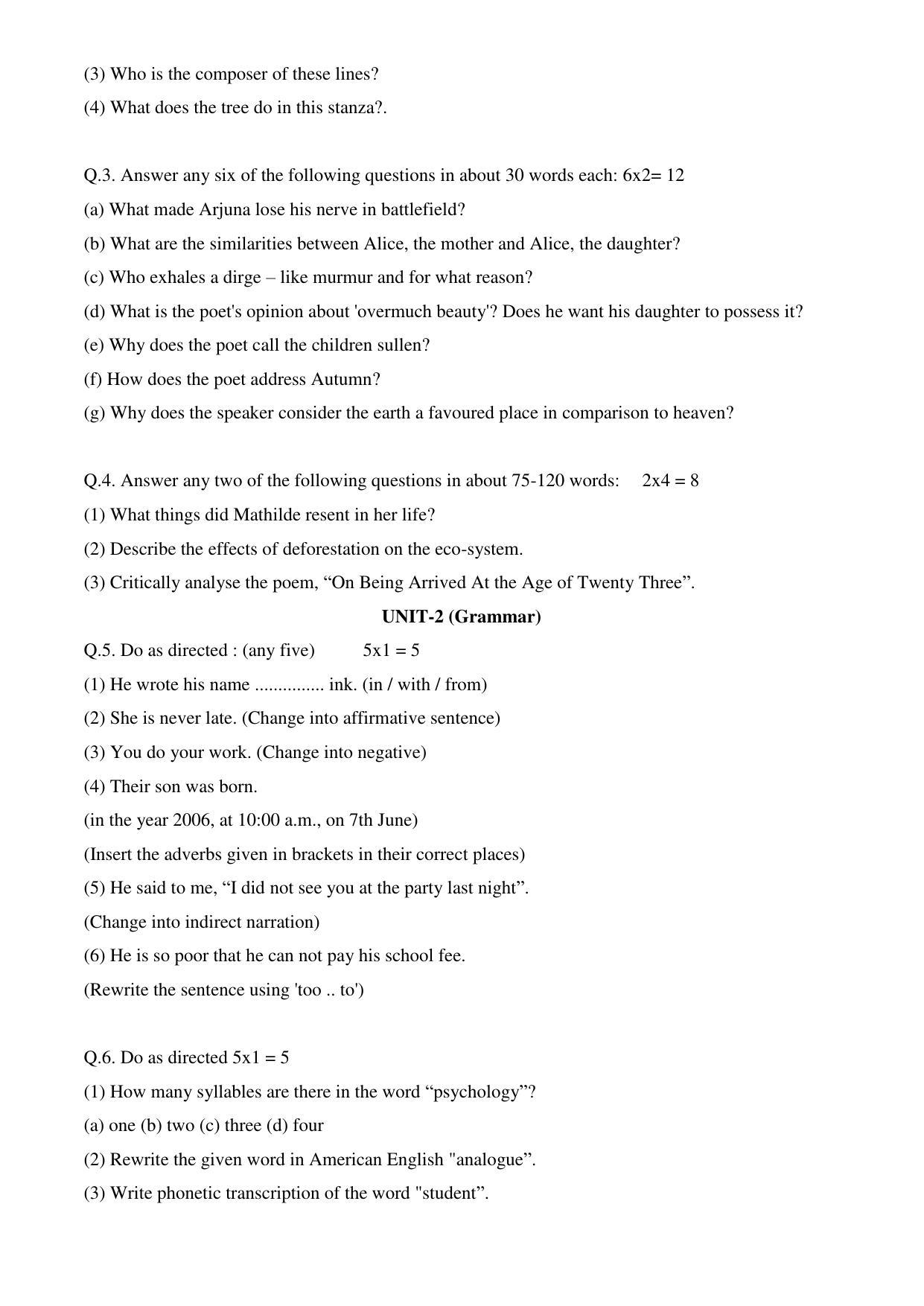 MP Board Class 12 English Special 2018 Question Paper - Page 2
