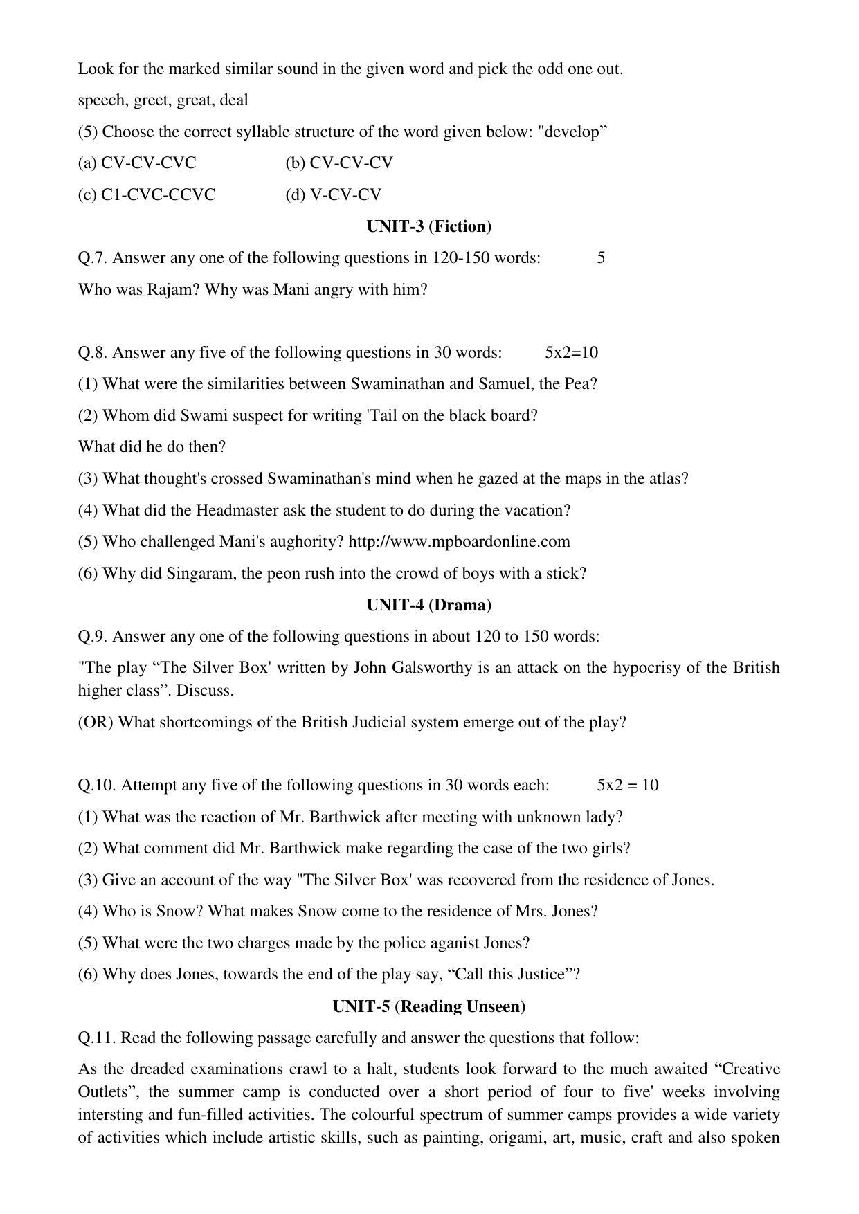 MP Board Class 12 English Special 2018 Question Paper - Page 3