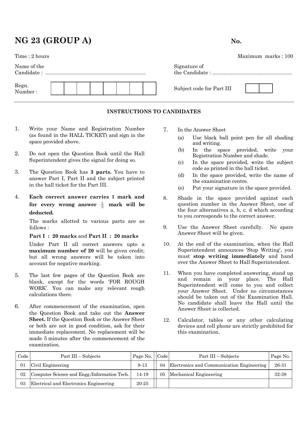 CEETA PG 2023 M.E / M.TECH/ M.ARCH / M.PLAN (GROUP A) Question Paper ...