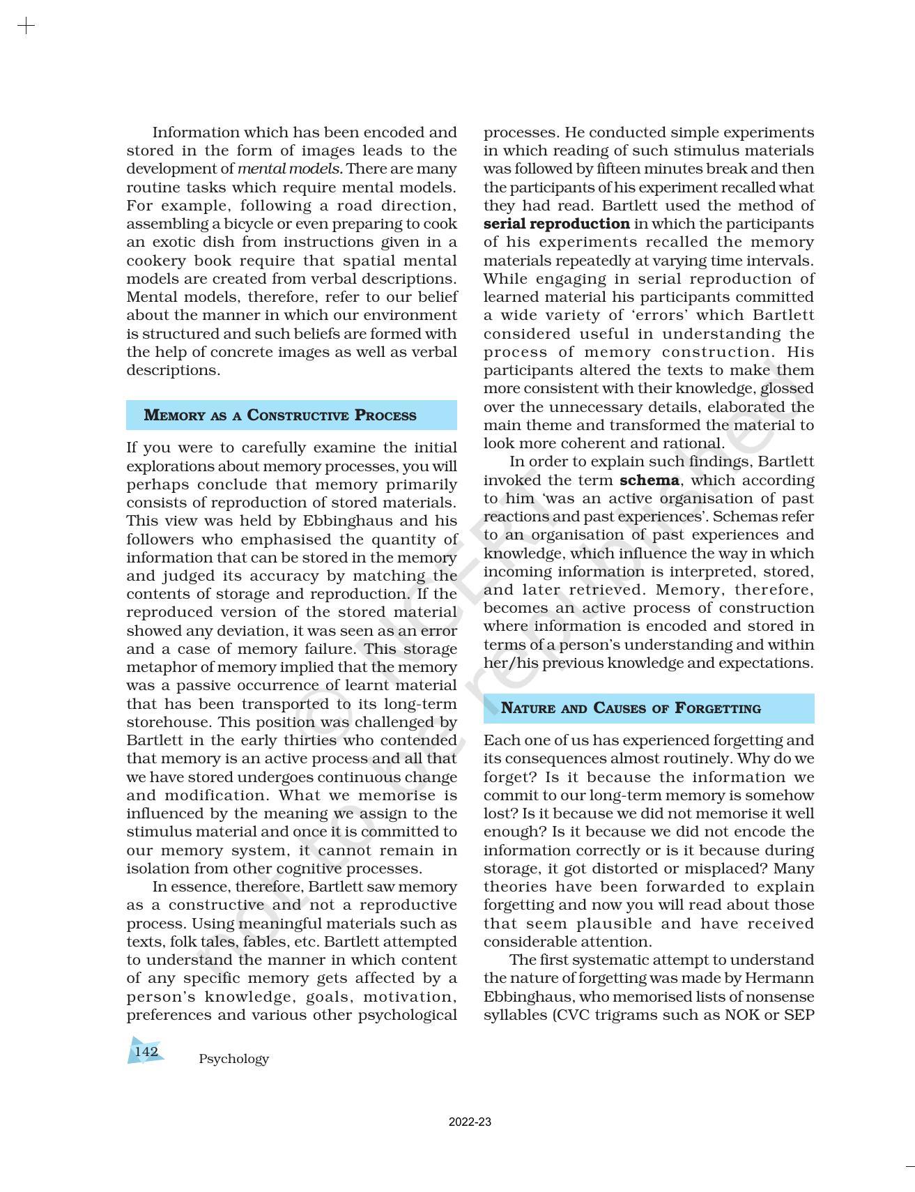 NCERT Book For Class 11 Psychology Chapter 7 Human Memory