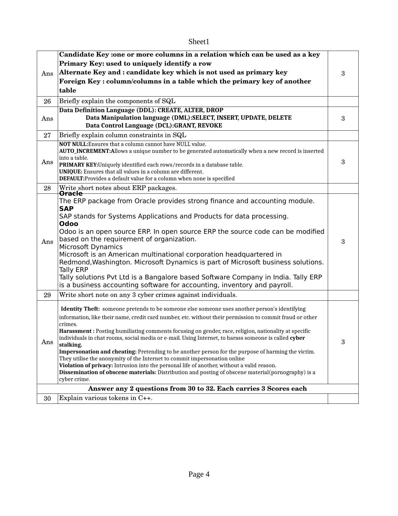 Kerala Plus Two 2023 Computer Application (Commerce) Model Question paper - Page 4