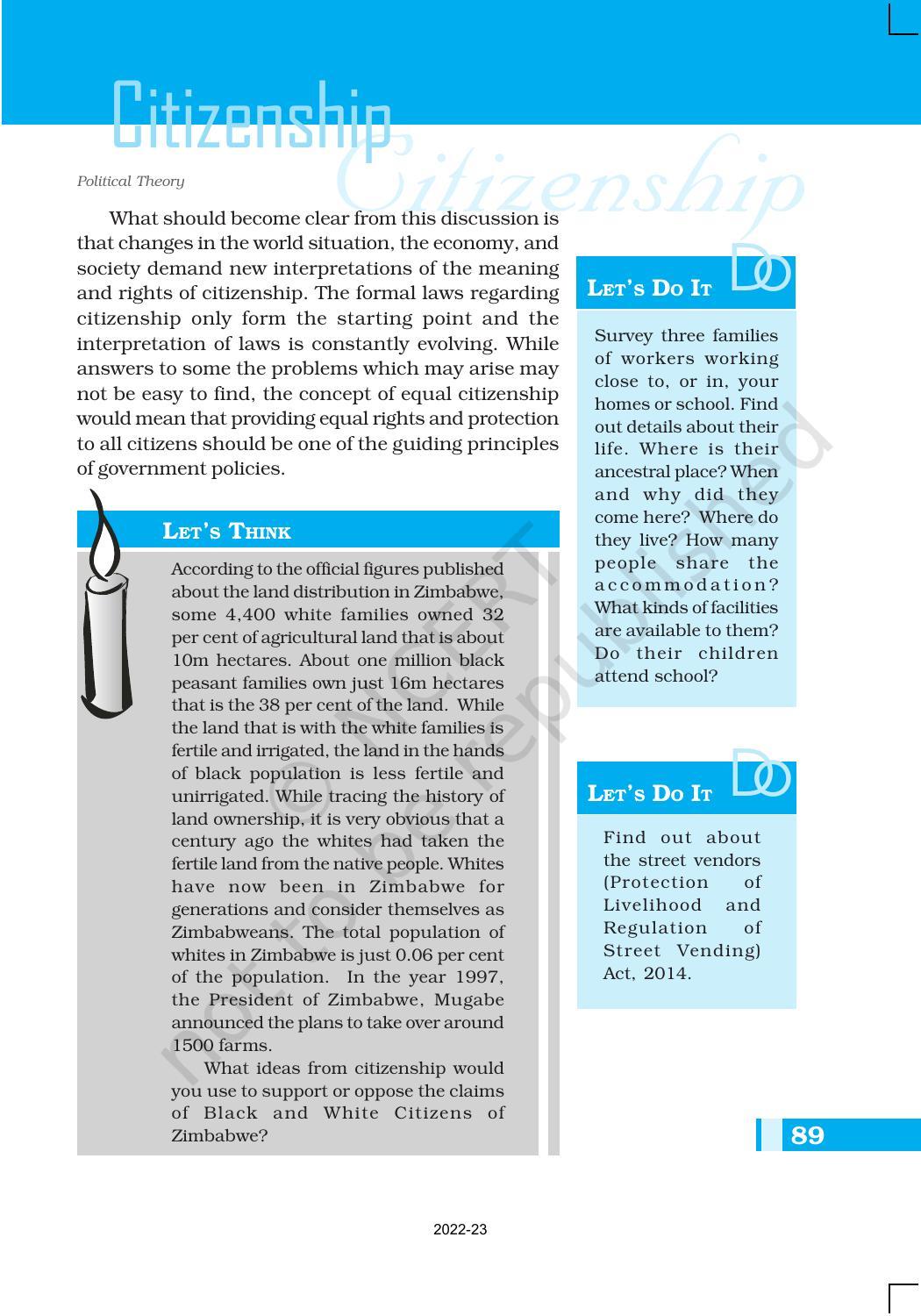 NCERT Book for Class 11 Political Science (Political Theory) Chapter 6 Citizenship - Page 11