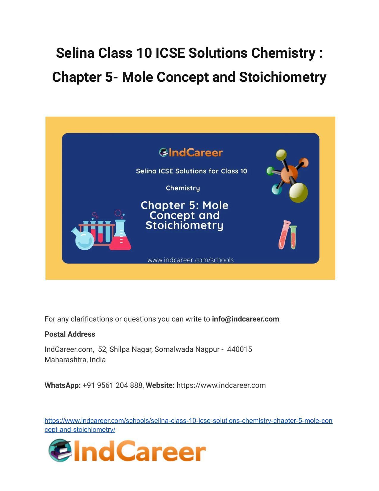 Selina Class 10 Icse Solutions Chemistry Chapter 5 Mole Concept And Stoichiometry Indcareer 0646