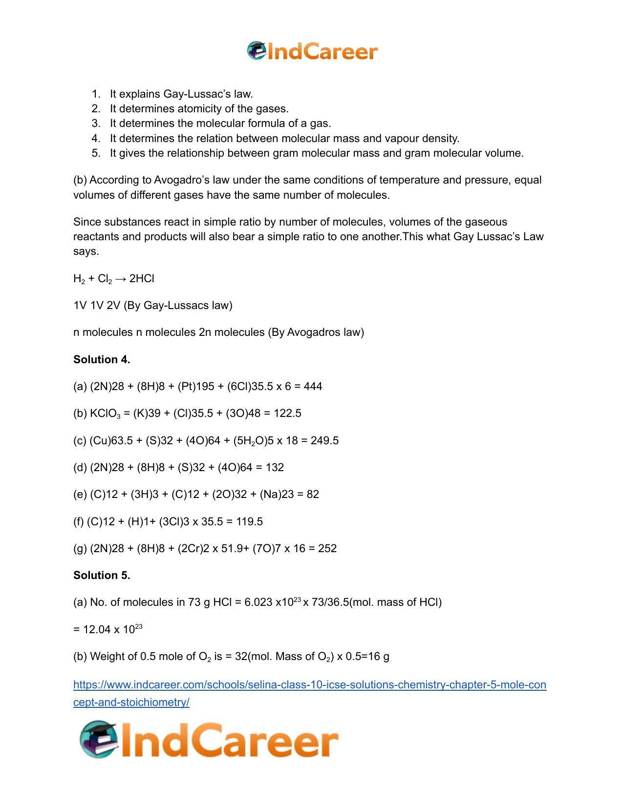 Selina Class ICSE Solutions Chemistry Chapter Mole Concept And Stoichiometry IndCareer