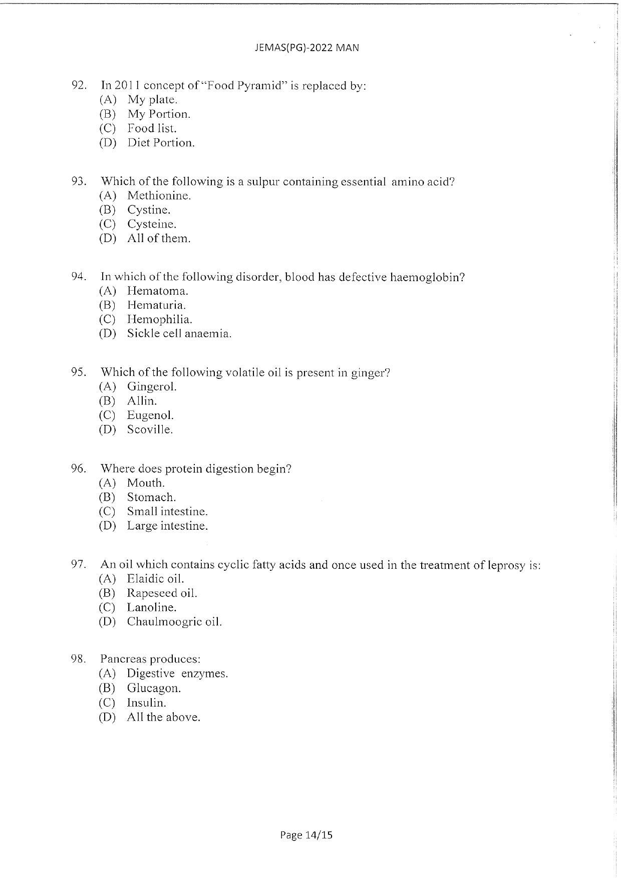 WBJEEB JEMAS (PG) 2022 MAN Question Paper - Page 16