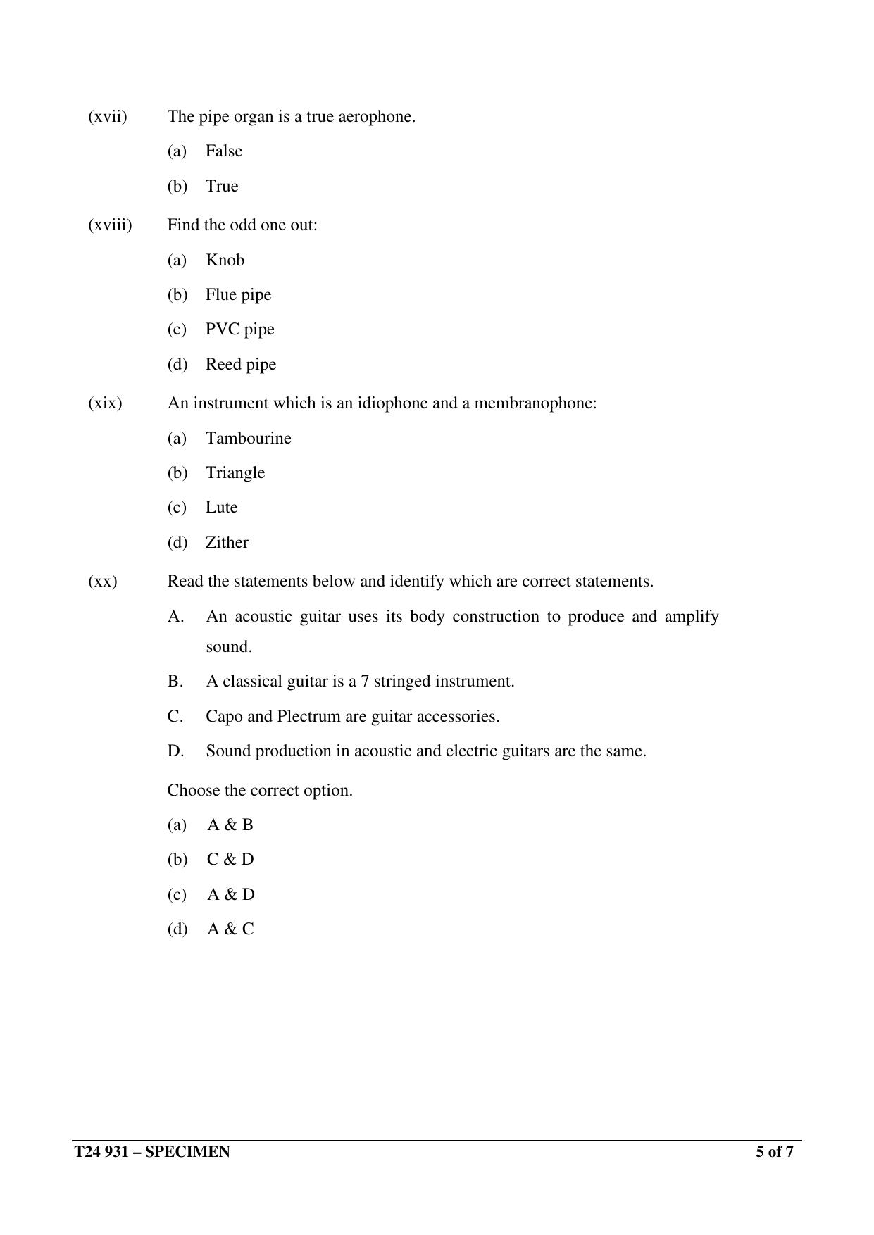 ICSE Class 10  2024 WESTERN MUSIC Sample Paper - Page 5