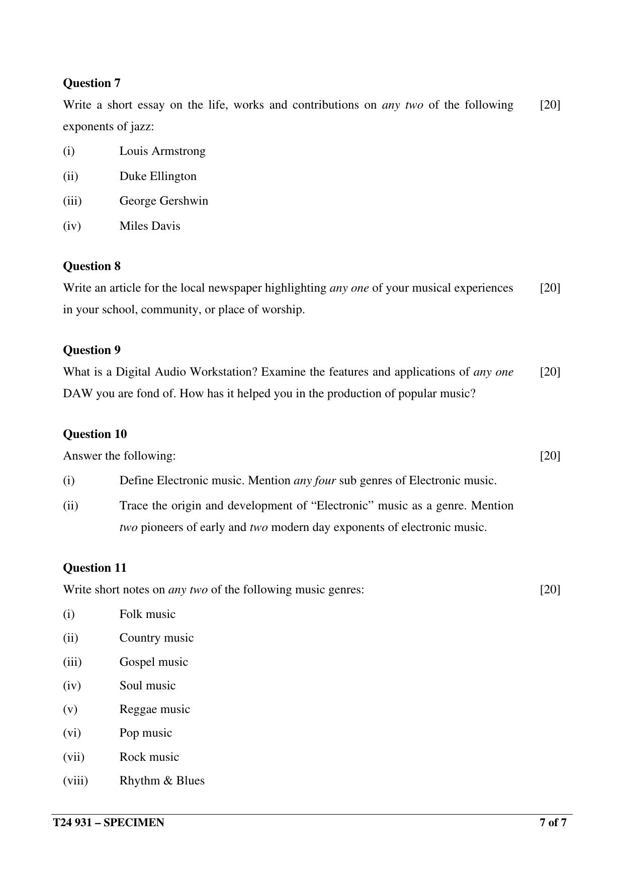 ICSE Class 10  2024 WESTERN MUSIC Sample Paper - Page 7