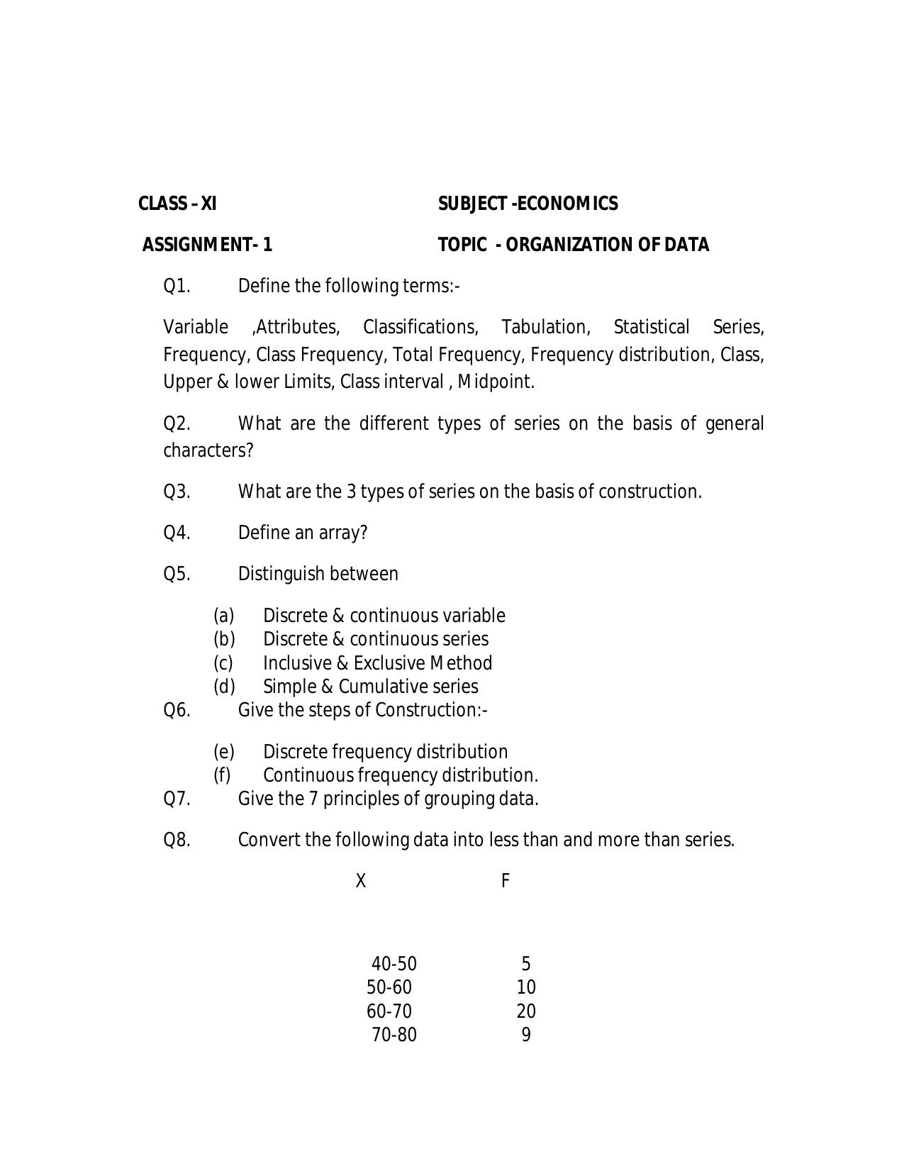 CBSE Worksheets for Class 11 Economics Assignment 1 - Page 1