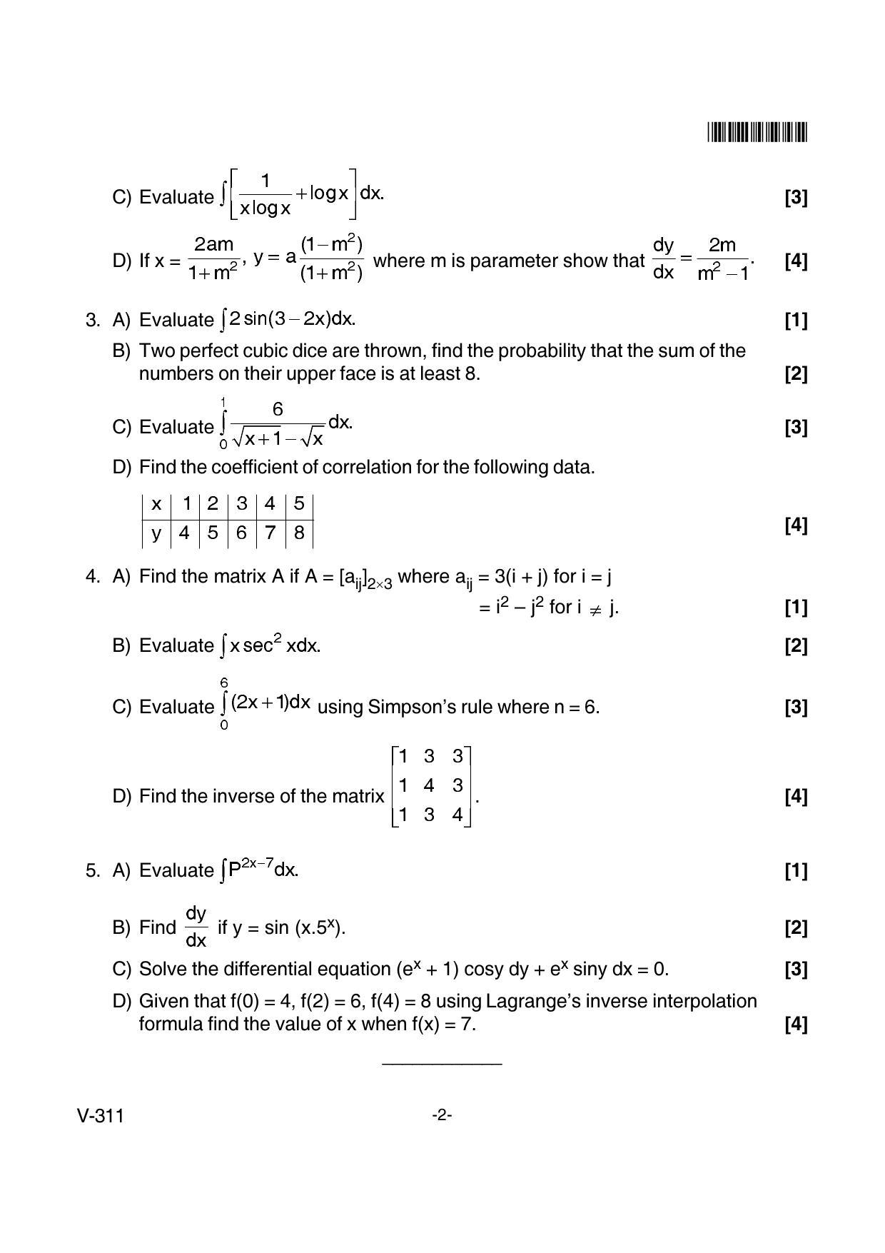 Goa Board Class 12 Mathematics (Voc) Voc 311 New Pattern (March 2018 ...