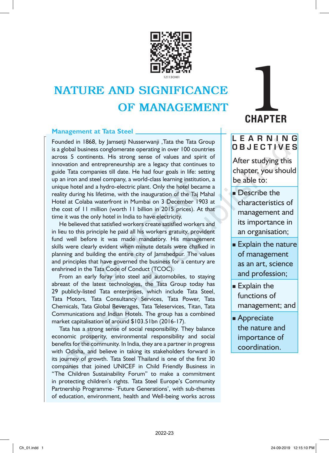 NCERT Book For Class 12 Business Studies Chapter 1 Nature And ...