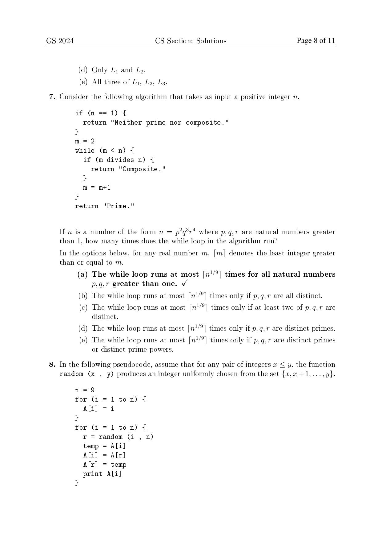 TIFR GS 2024 Computer Science Question Paper - Page 8