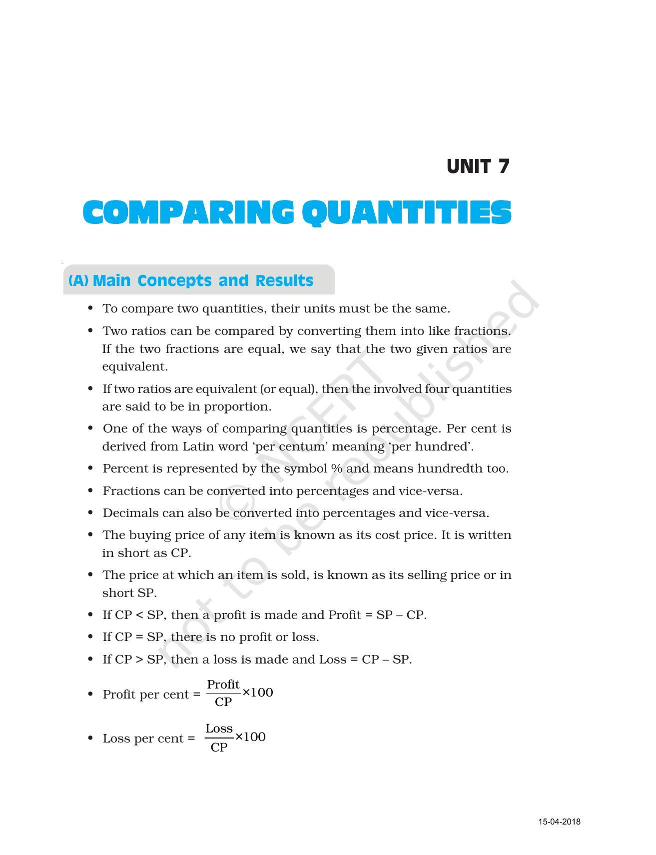 NCERT Exemplar Book For Class 7 Maths: Chapter 7- Comparing Quantities ...