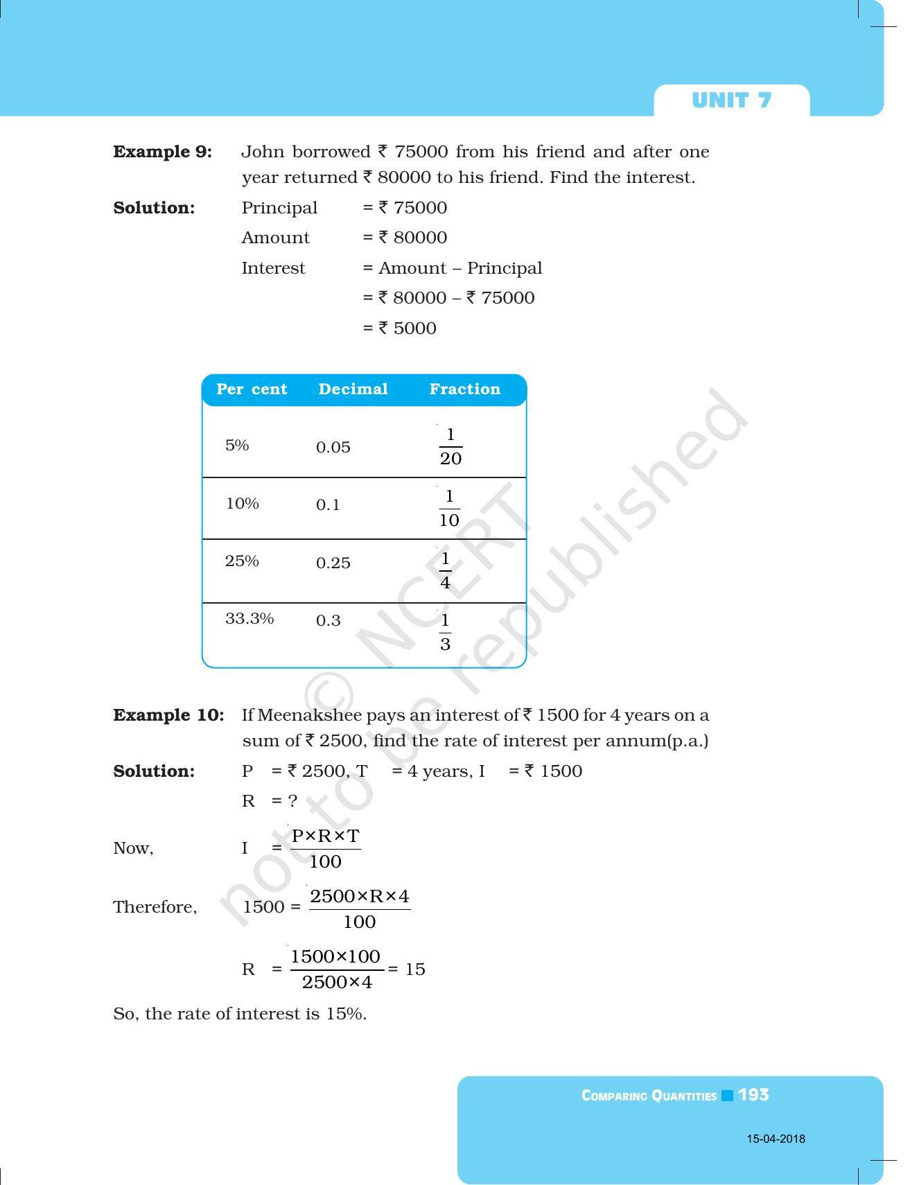 NCERT Exemplar Book For Class 7 Maths Chapter 7- Comparing Quantities