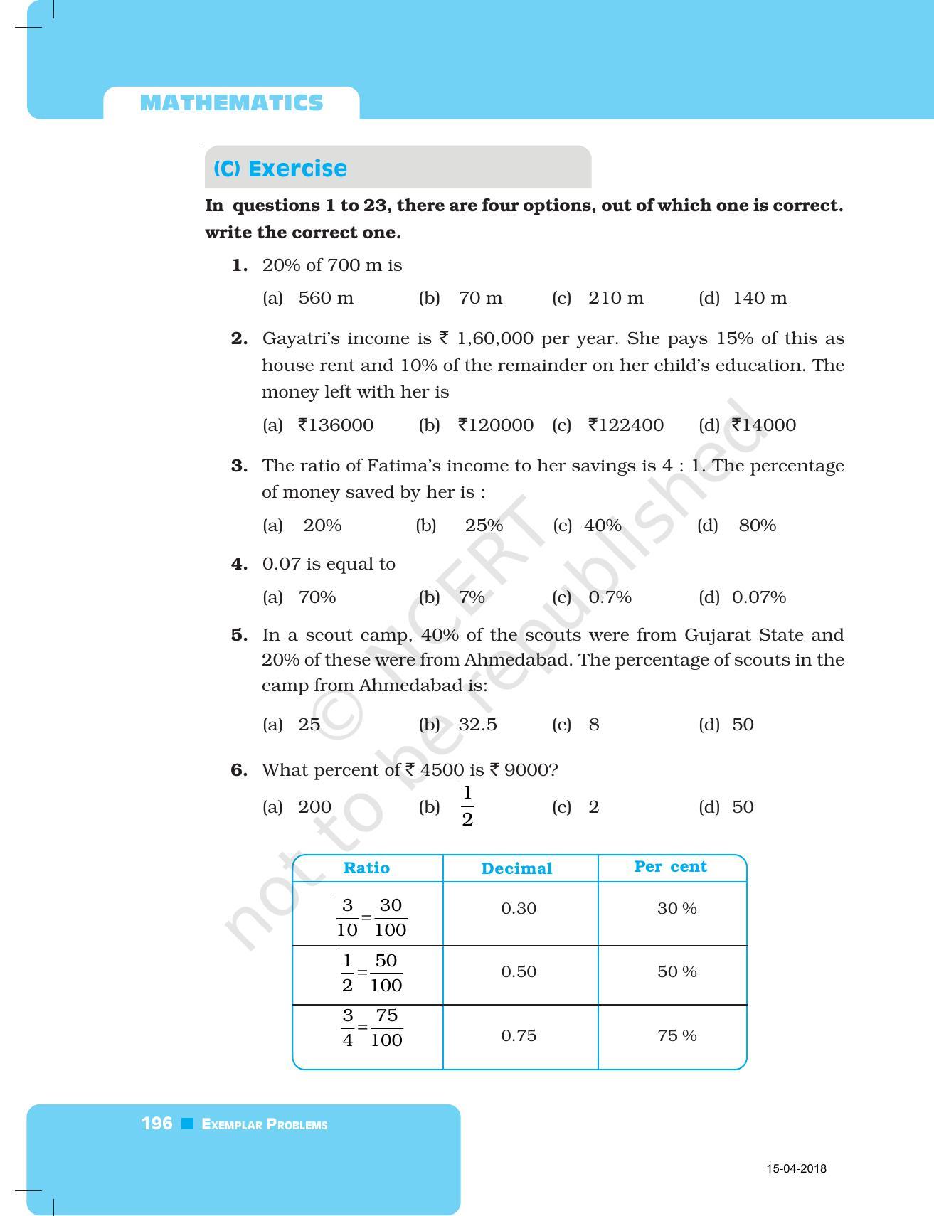 NCERT Exemplar Book For Class 7 Maths Chapter 7- Comparing Quantities