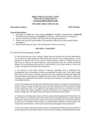 Edudel Class 11 English Sample Question Paper