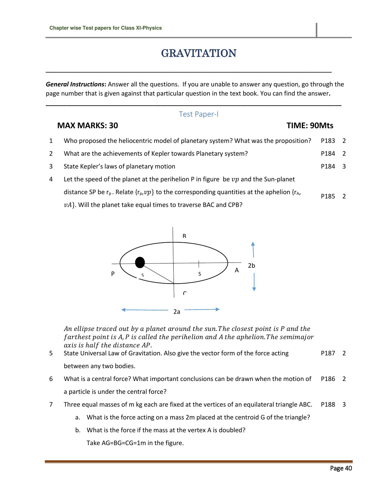 CBSE Worksheets for Class 11 Physics Gravitation Assignment 1 - Page 1