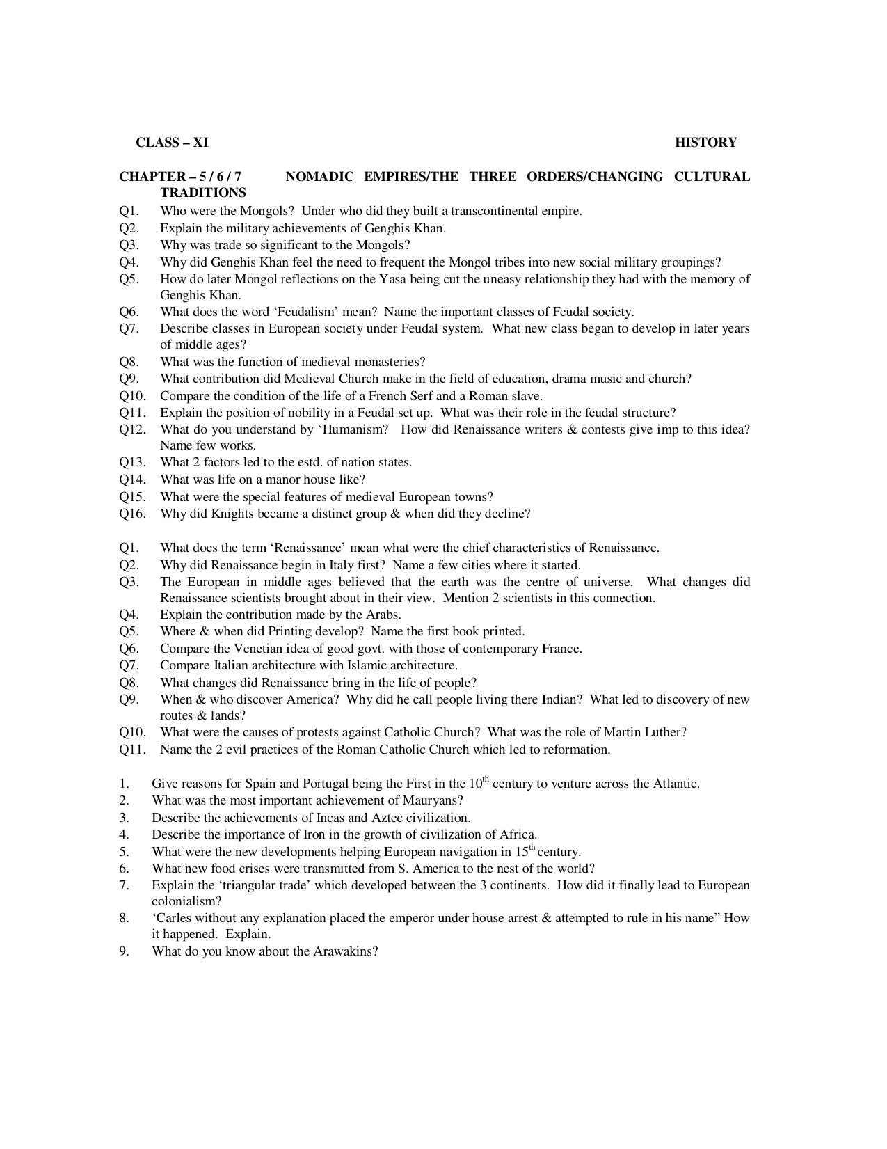 CBSE Worksheets for Class 11 History Assignment 8 - Page 1