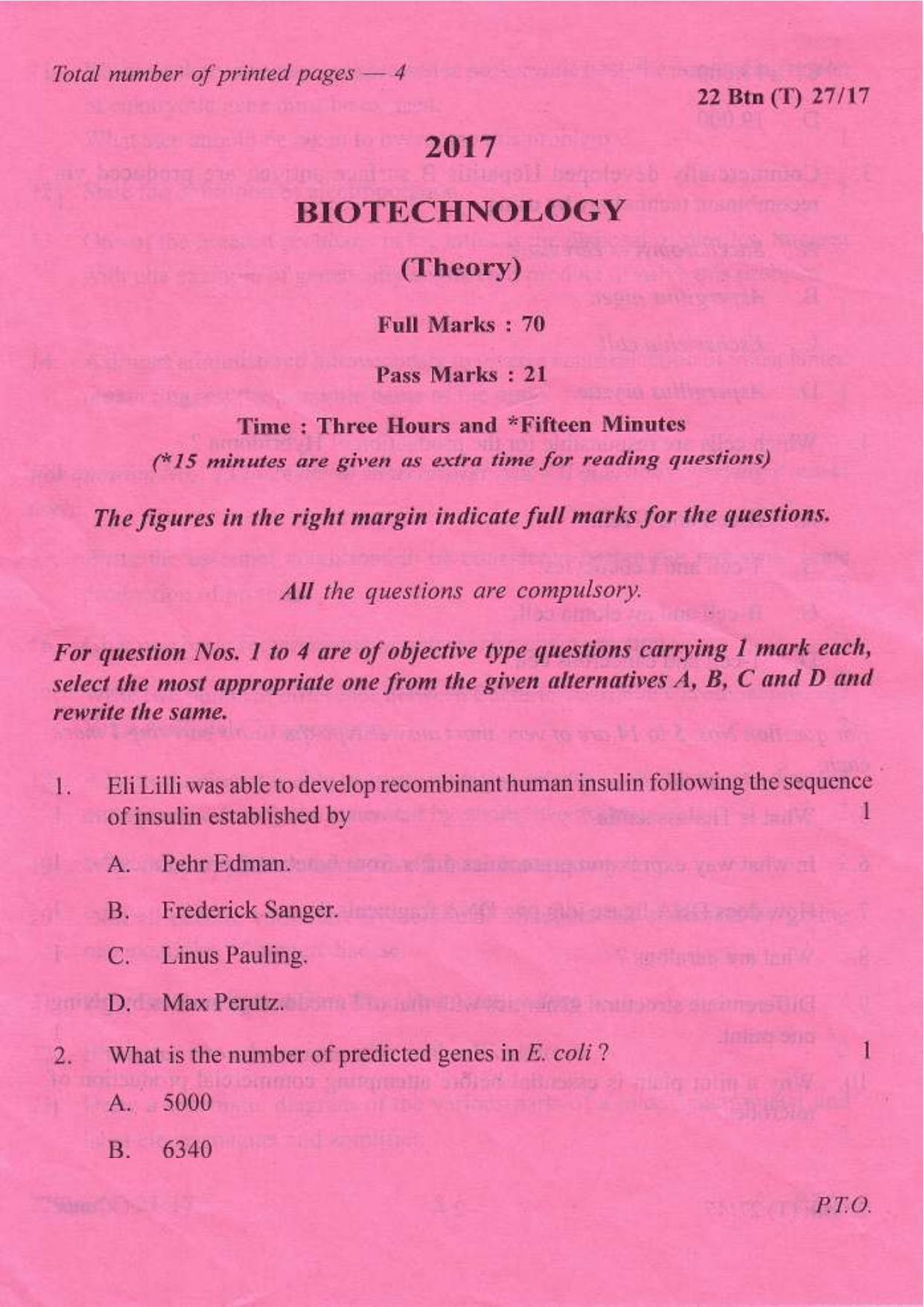 Cohsem Class 12 Biotechnology 2017 Question Papers Indcareer Docs 5511