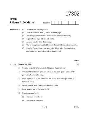 MSBTE Winter Question Paper 2019 - Basic Electronics and Mechatronics