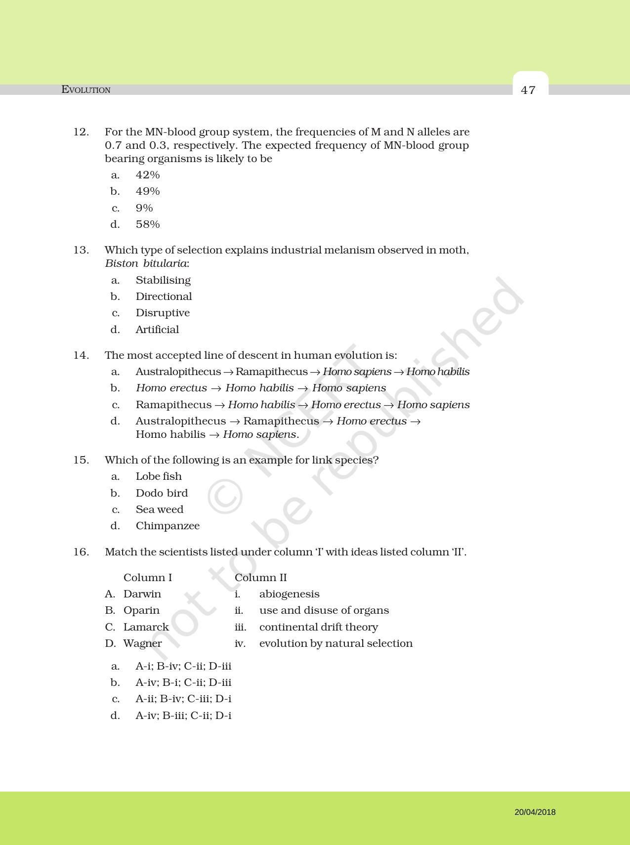 NCERT Exemplar Book For Class 12 Biology Chapter 7 Evolution