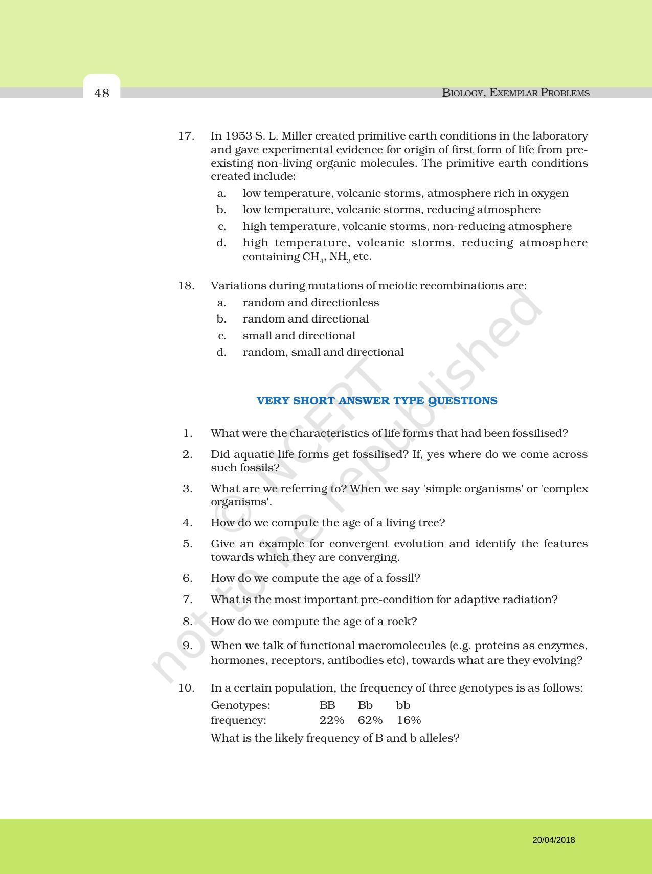 NCERT Exemplar Book For Class 12 Biology Chapter 7 Evolution