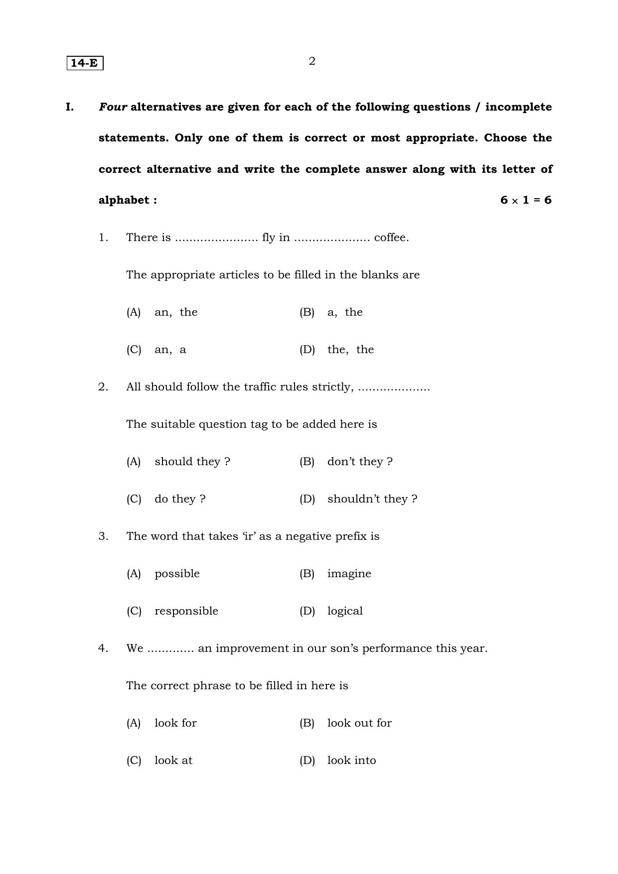 Karnataka SSLC English (First Language) Set 1 Model Question Paper 2025 - Page 2