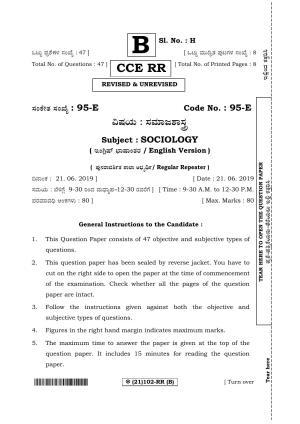 Karnataka SSLC SOCIOLOGY - ENGLISH (95E-CCE%20RR (21_102-RR)B) (Supplementary) June 2019 Question Paper