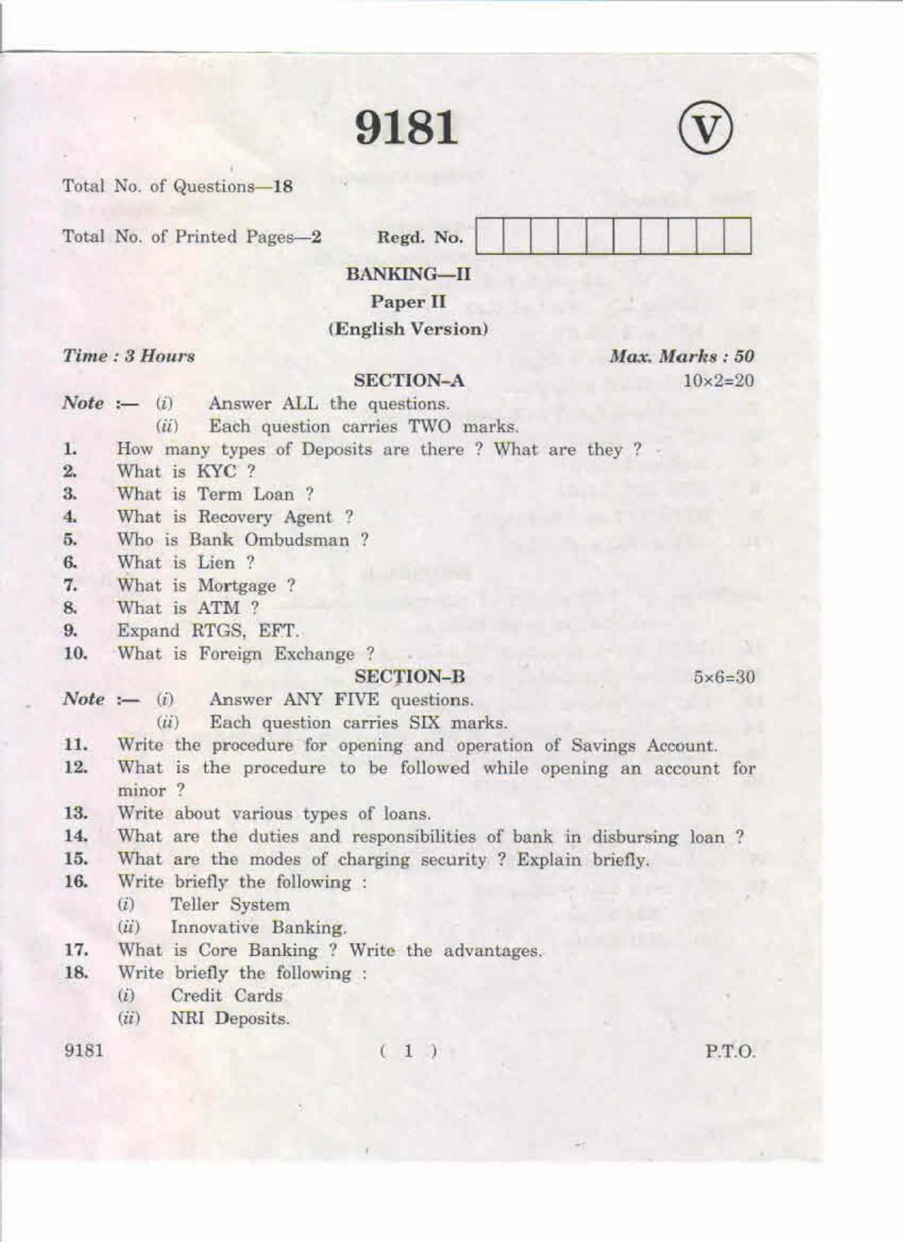 AP Inter 2nd Year Banking-II May-2019-Vocational Question Paper ...