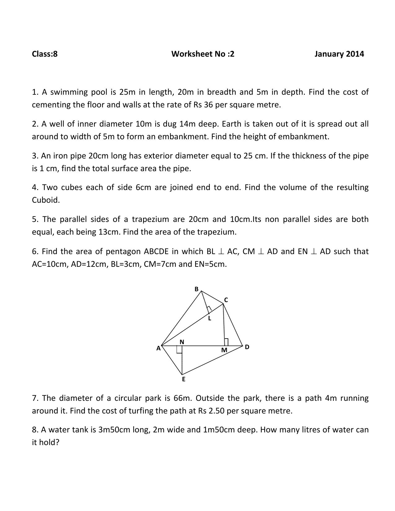 CBSE Worksheets for Class 8 Mathematics Assignment 5 - Page 1