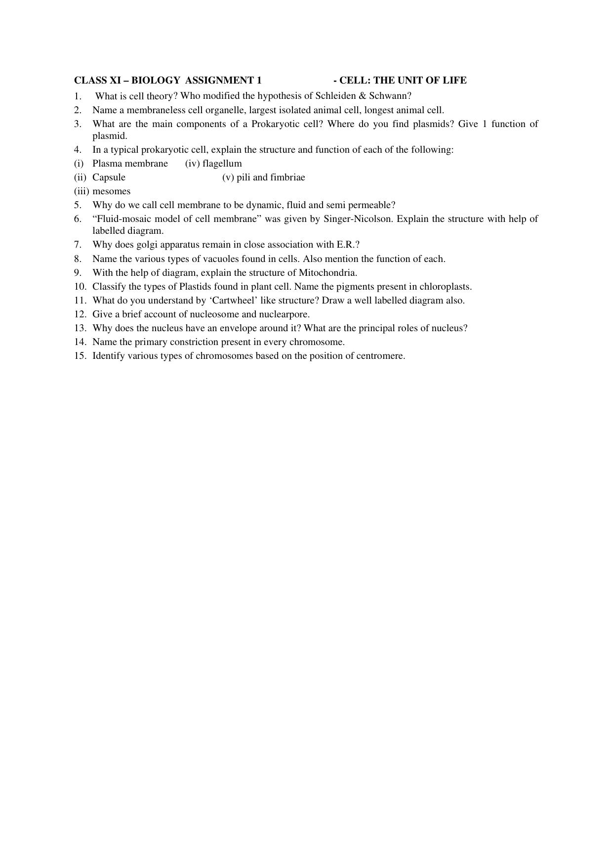 CBSE Worksheets for Class 11 Biology Assignment 1 - Page 1