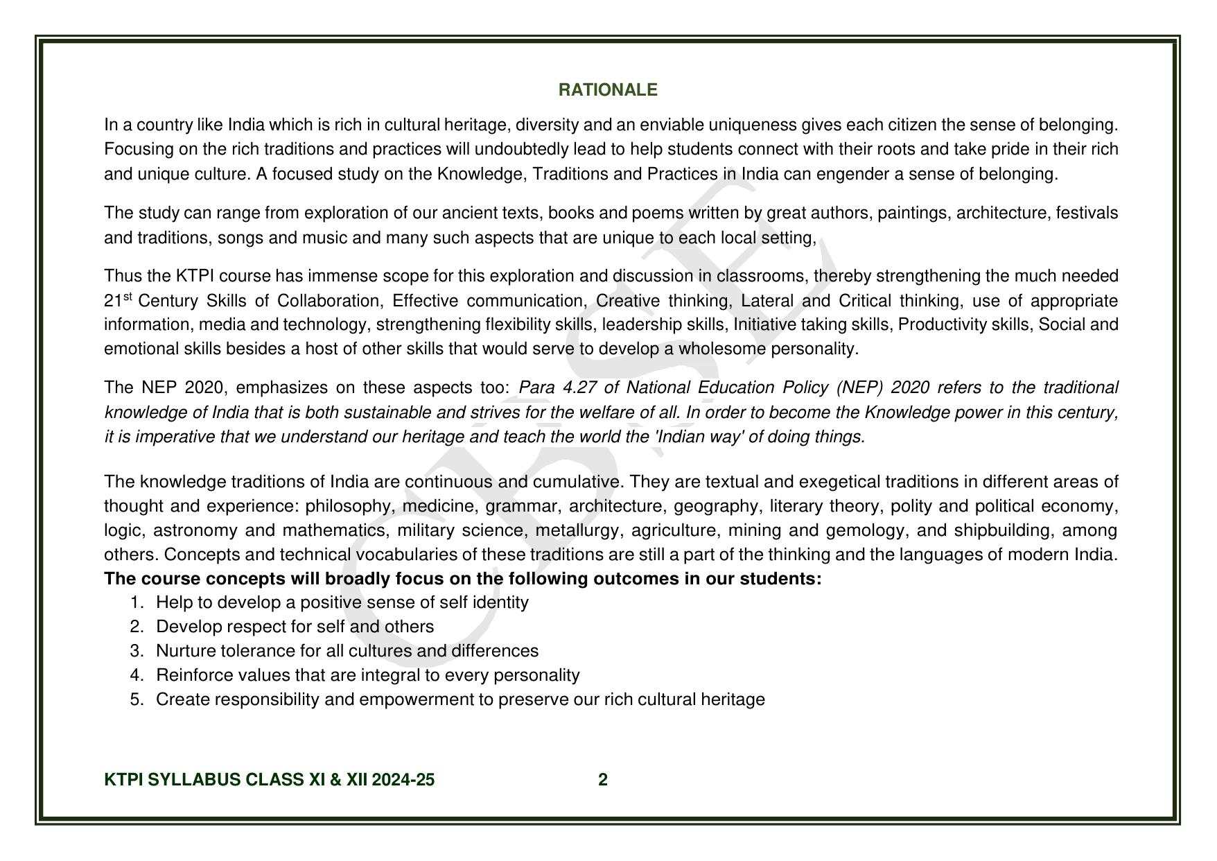 CBSE Class XI & XII Knowledge Tradition - Practices India Syllabus - Page 3