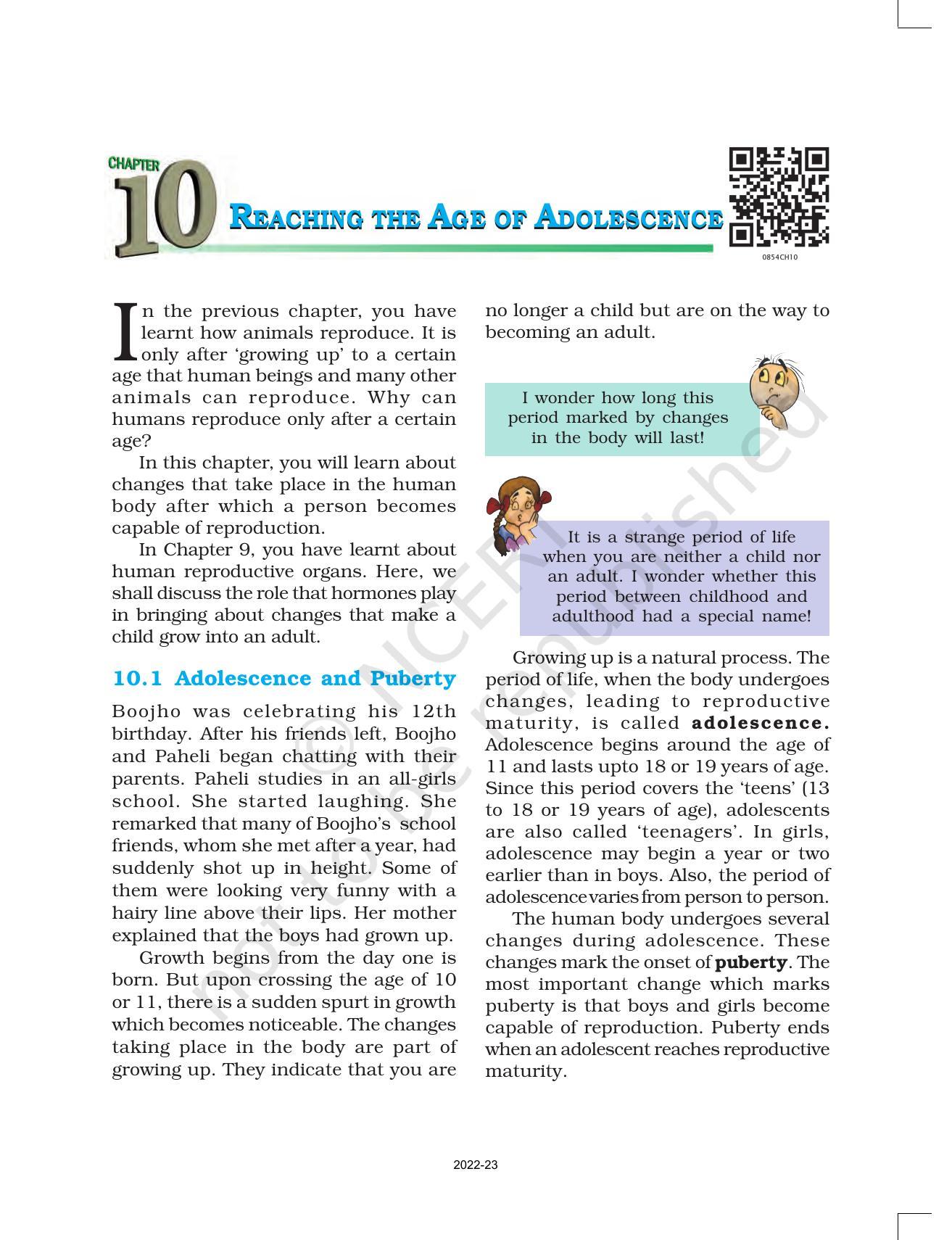 NCERT Book for Class 8 Science Chapter 10 Reaching the Age of Adolescence - Page 1