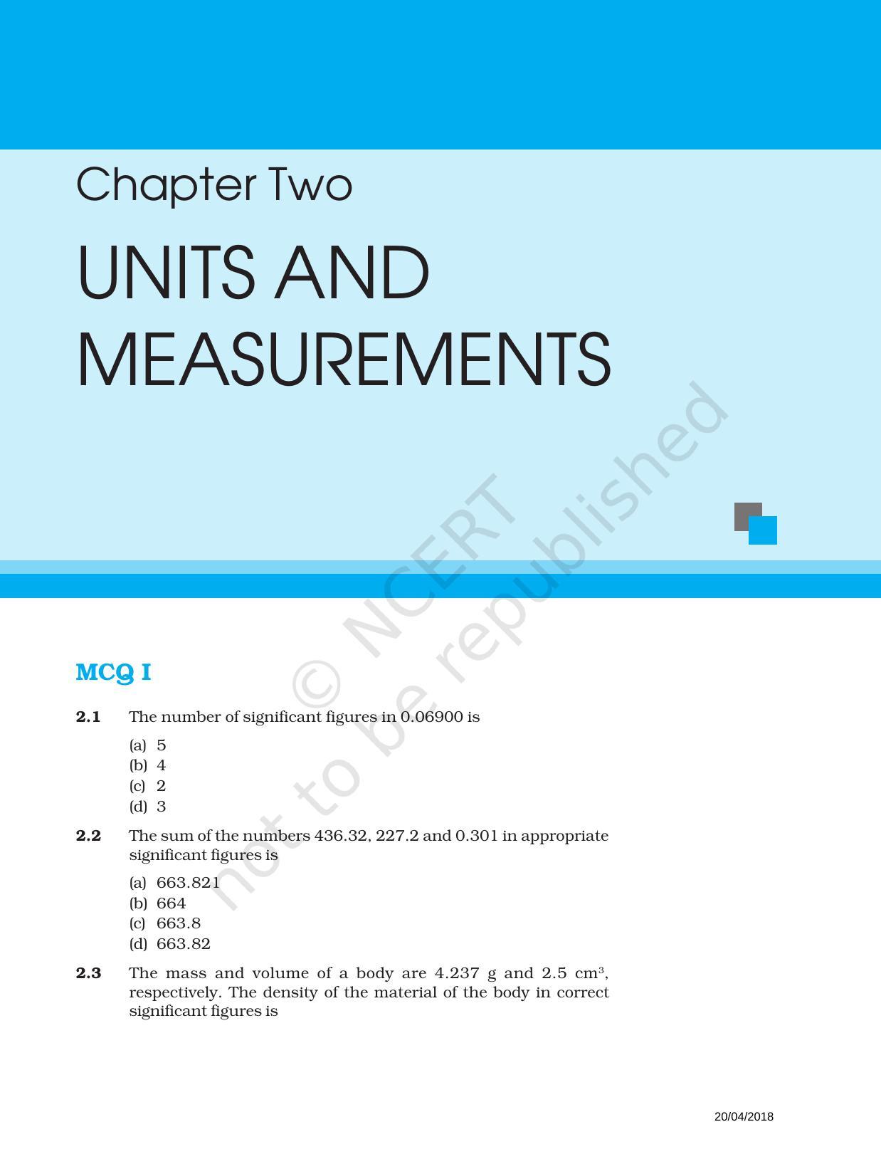 NCERT Exemplar Book for Class 11 Physics: Chapter 1 Units and Measurements - Page 1