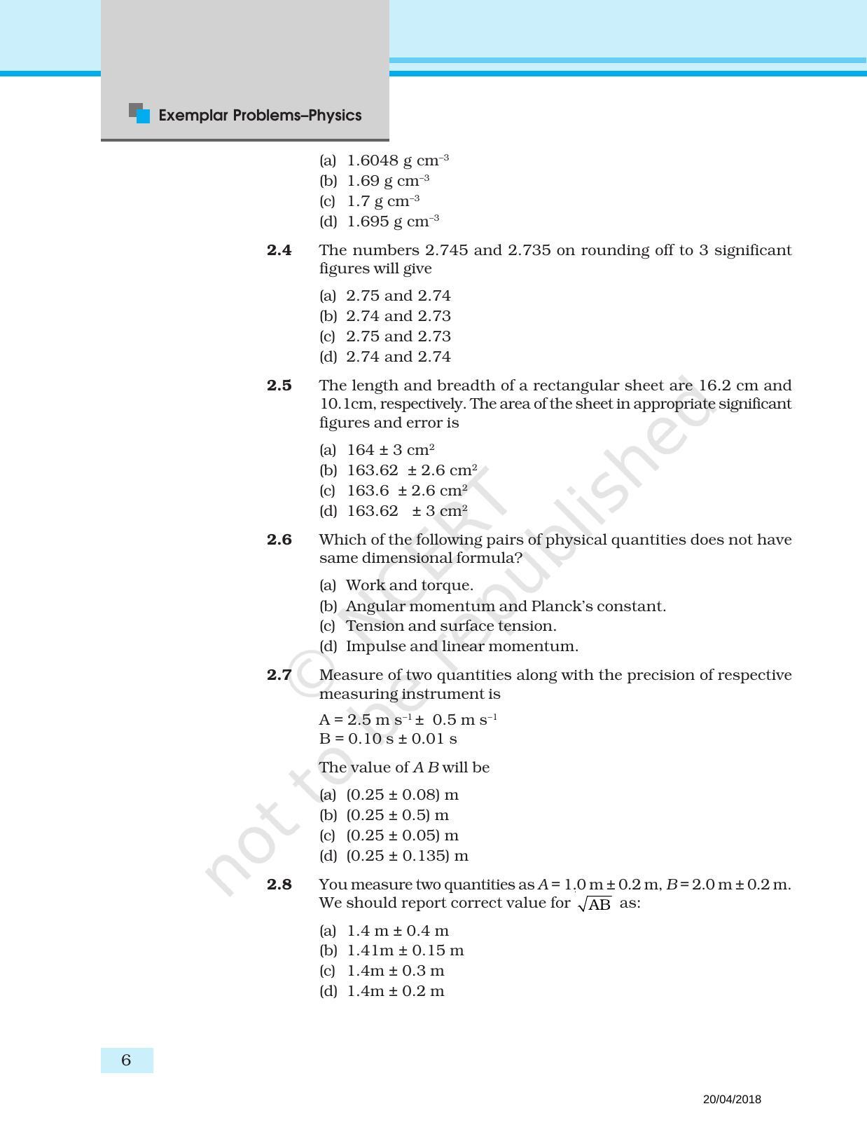 NCERT Exemplar Book for Class 11 Physics: Chapter 1 Units and Measurements - Page 2