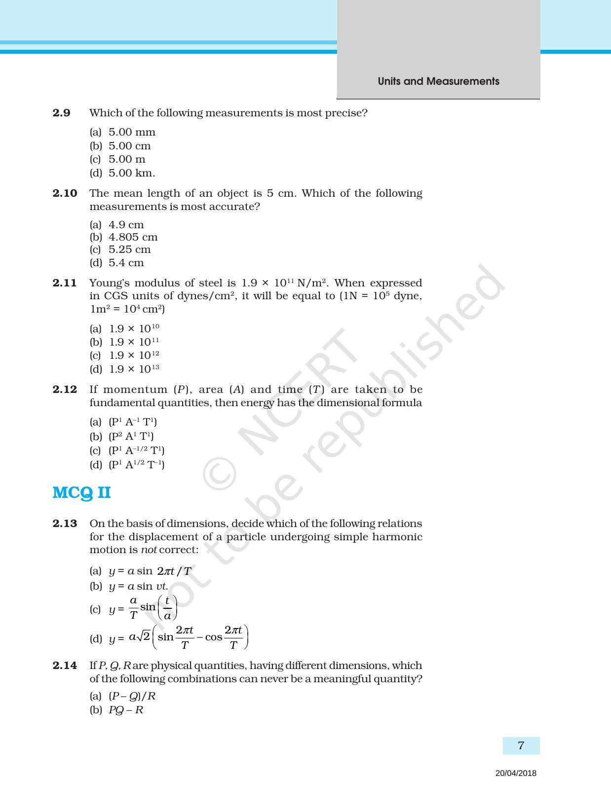 NCERT Exemplar Book for Class 11 Physics: Chapter 1 Units and Measurements - Page 3