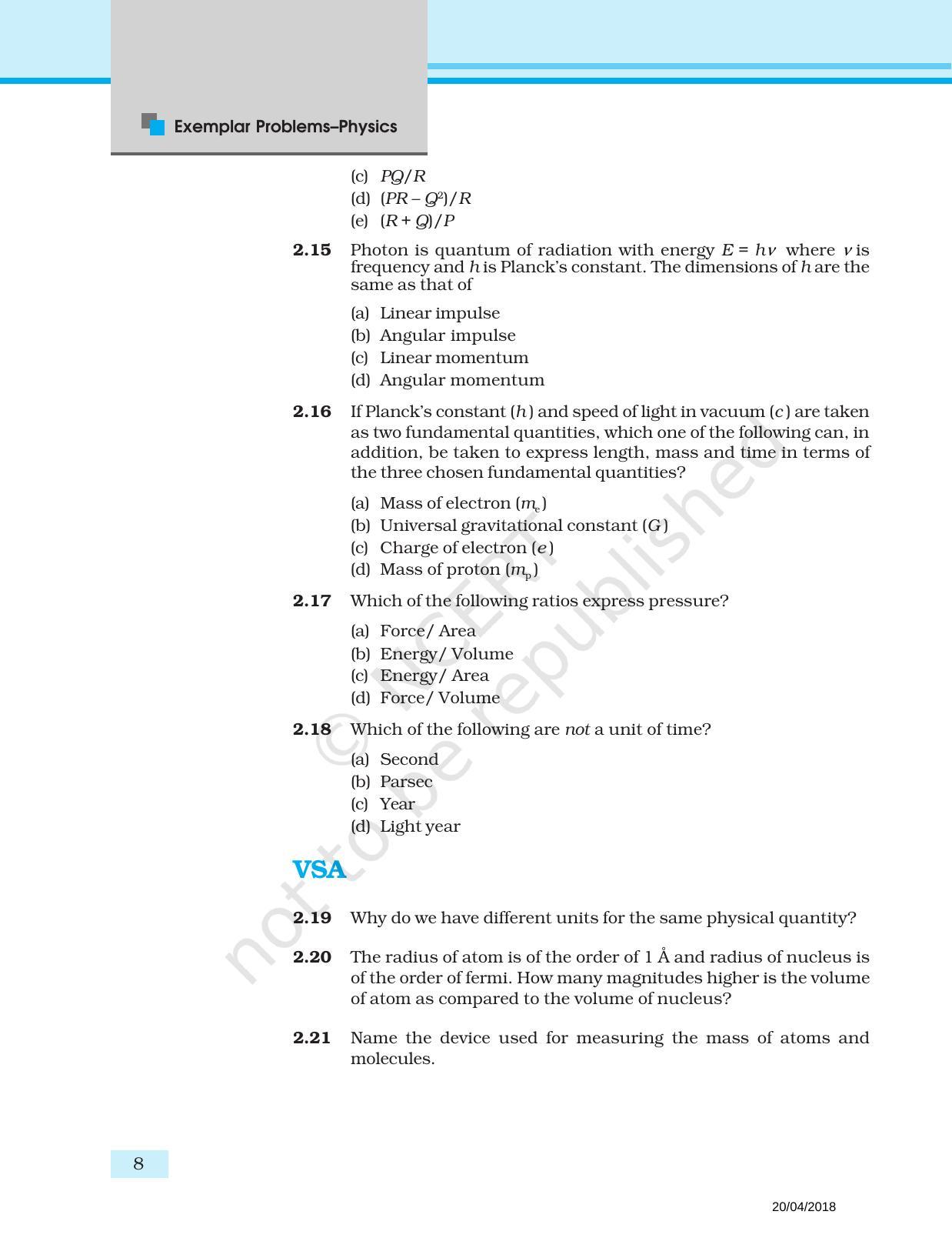 NCERT Exemplar Book for Class 11 Physics: Chapter 1 Units and Measurements - Page 4