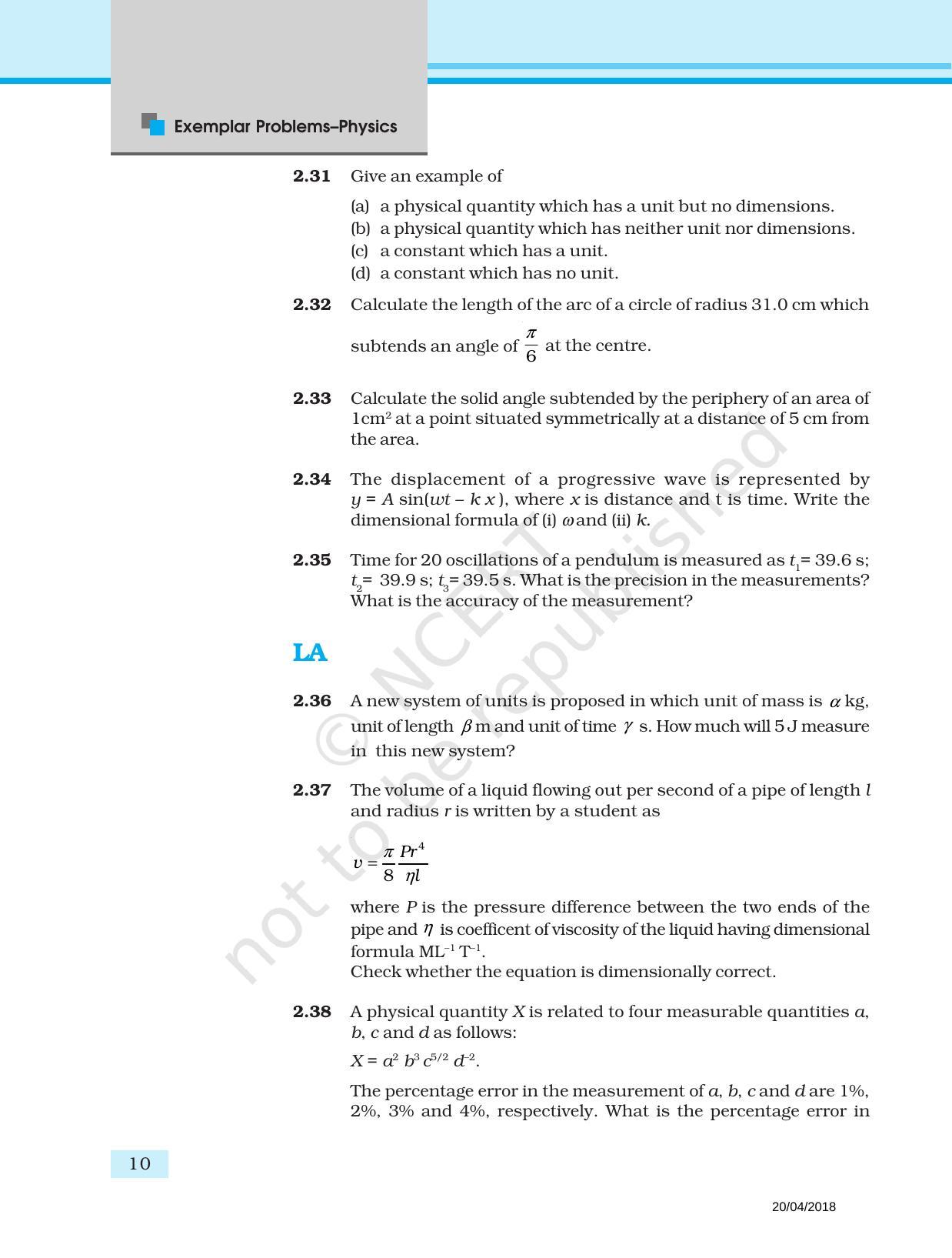 NCERT Exemplar Book for Class 11 Physics: Chapter 1 Units and Measurements - Page 6