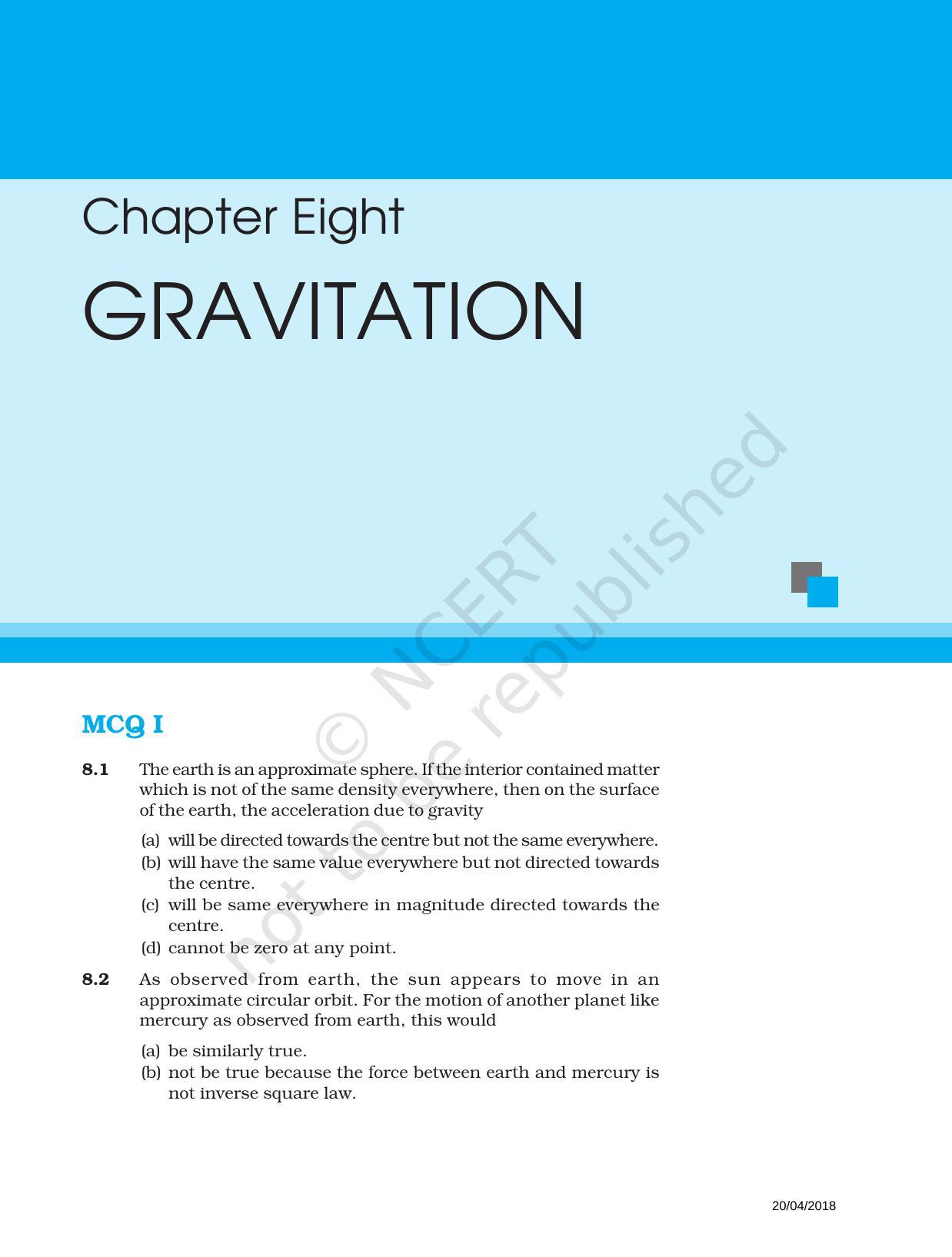 NCERT Exemplar Book for Class 11 Physics: Chapter 7 Gravitation - Page 1