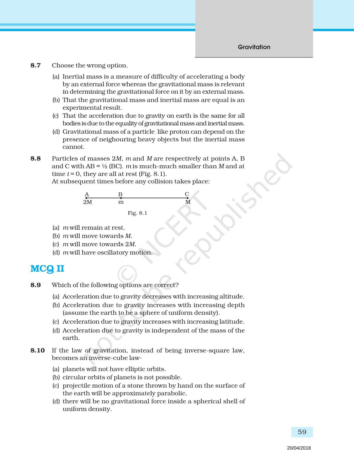 NCERT Exemplar Book for Class 11 Physics: Chapter 7 Gravitation - Page 3