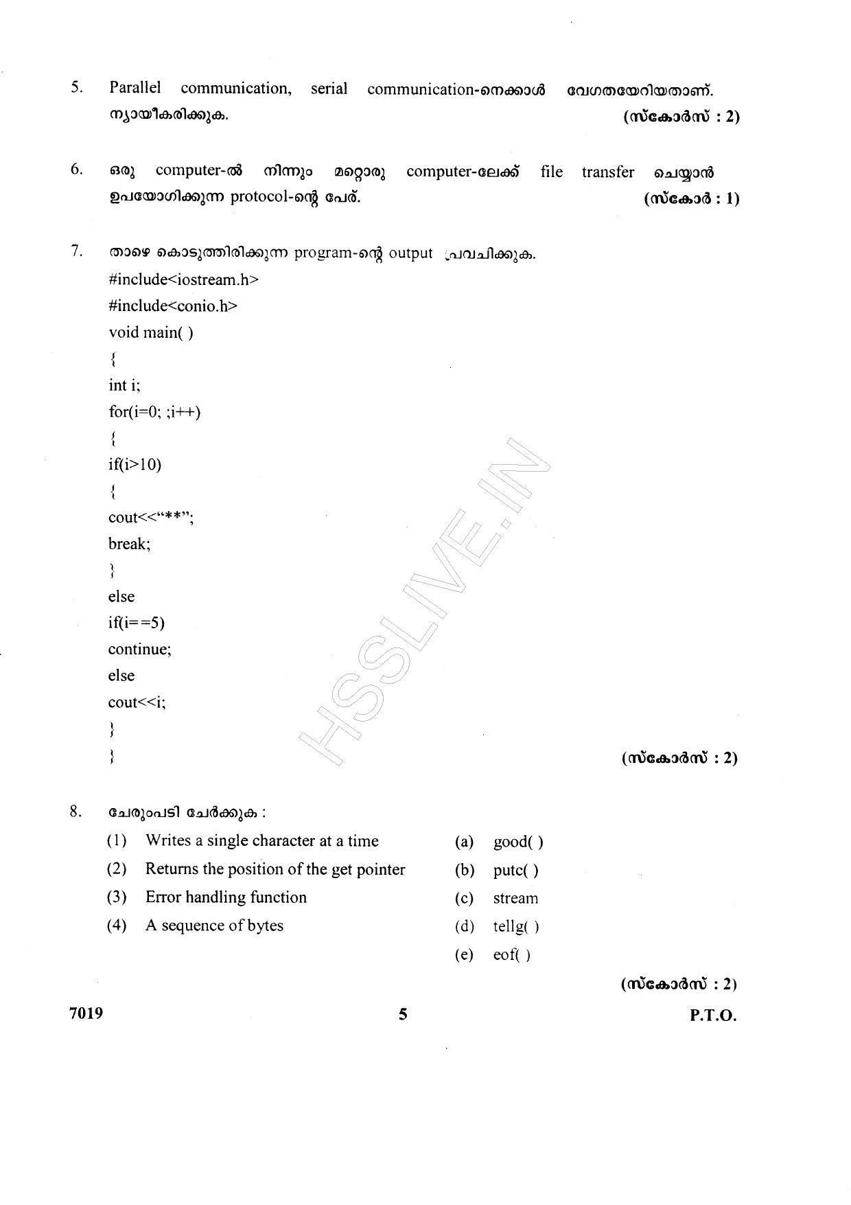 Kerala Plus Two 2015 Computer Science Question Paper - Page 5