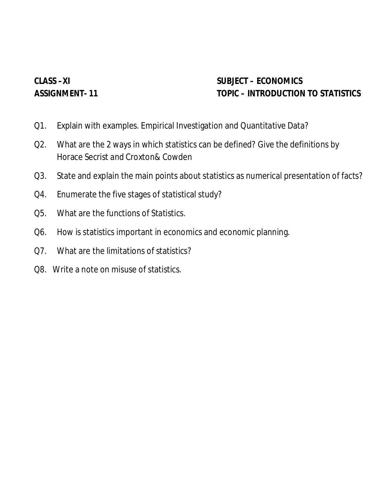 CBSE Worksheets for Class 11 Economics Assignment 11 - Page 1