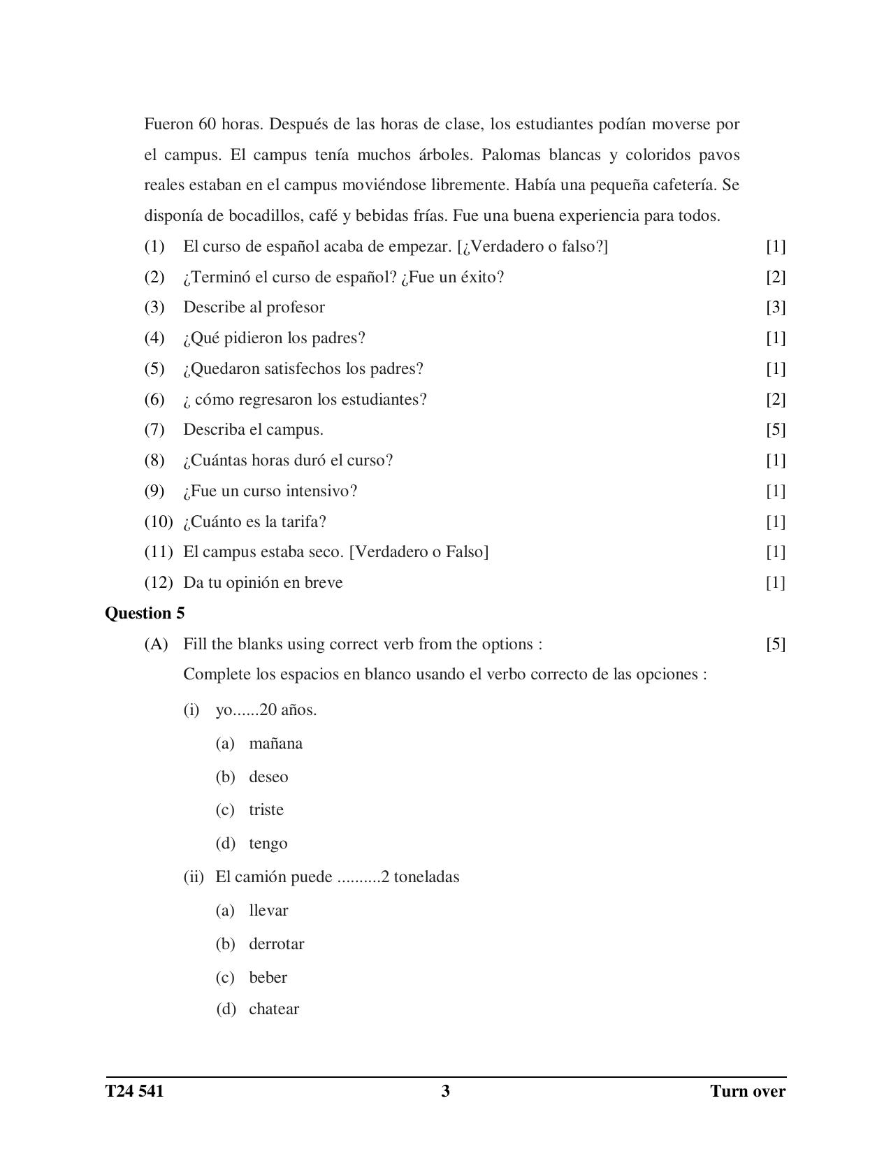 ICSE Class 10 Spanish 2024 Question Paper IndCareer Docs