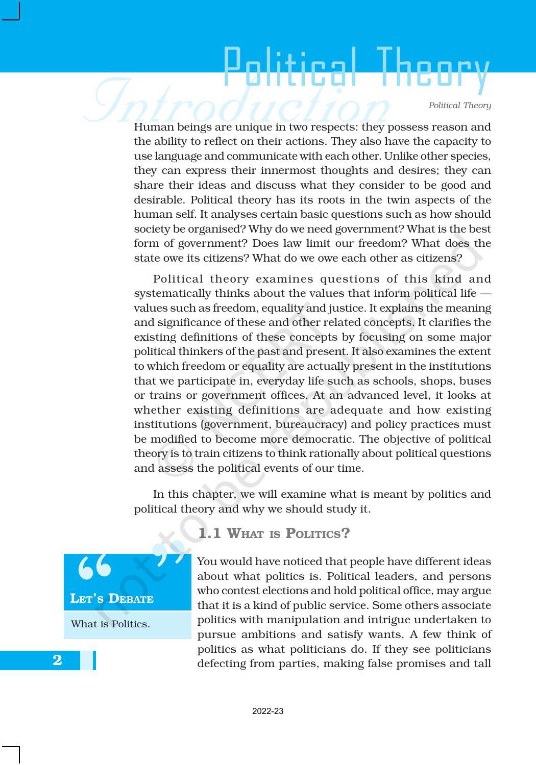 NCERT Book for Class 11 Political Science (Political Theory) Chapter 1 Political Theory: An Introduction - Page 2