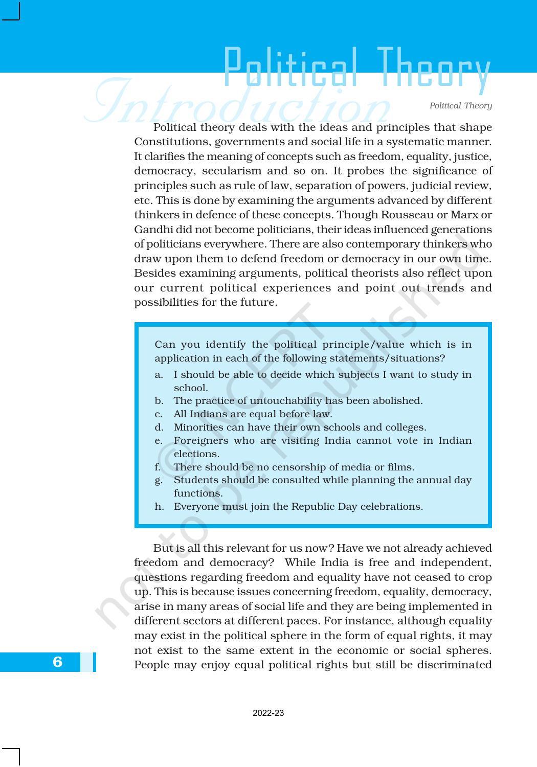 NCERT Book for Class 11 Political Science (Political Theory) Chapter 1 Political Theory: An Introduction - Page 6