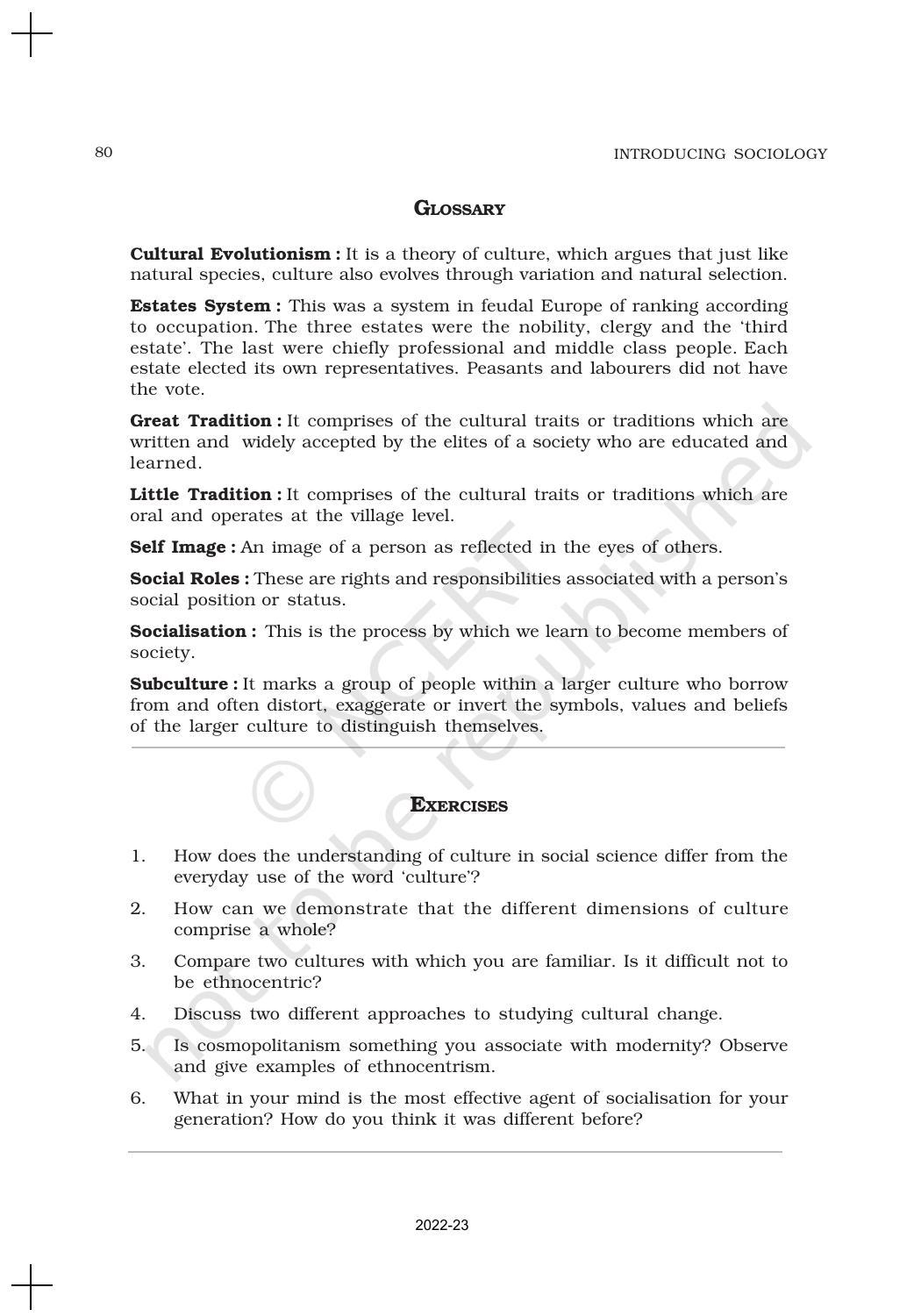 NCERT Book For Class 11 Sociology Chapter 4 Culture