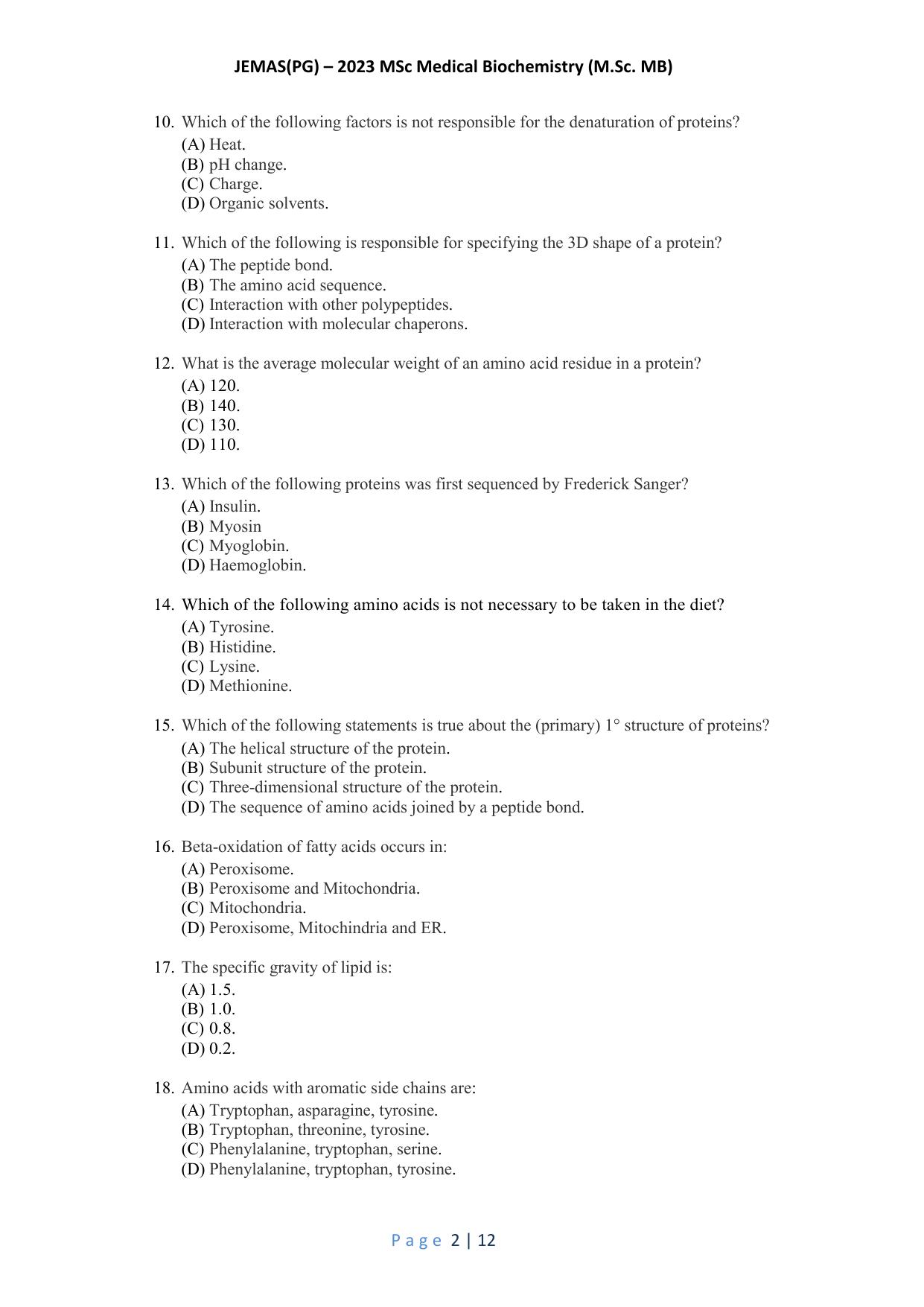 WB JEMAS (PG) M.Sc MB 2023 Question Paper - Page 3