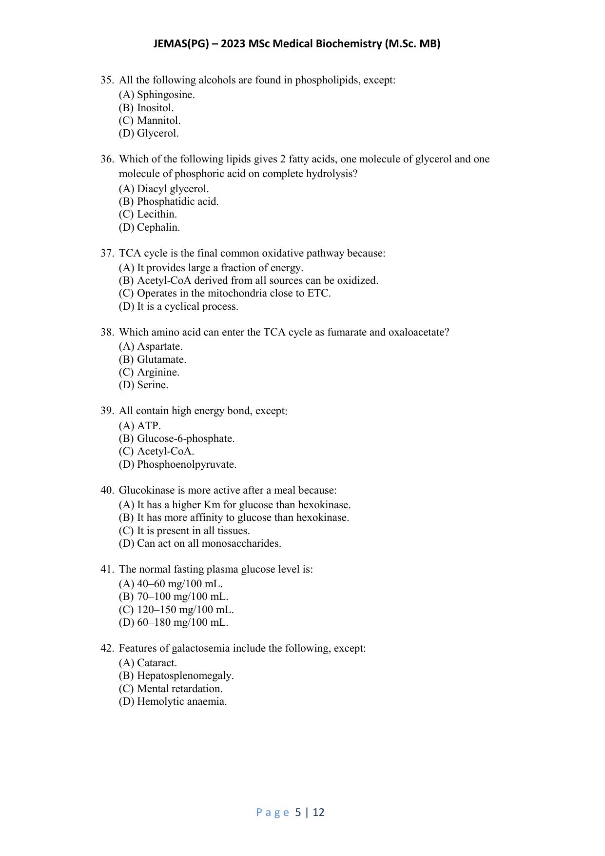 WB JEMAS (PG) M.Sc MB 2023 Question Paper - Page 6