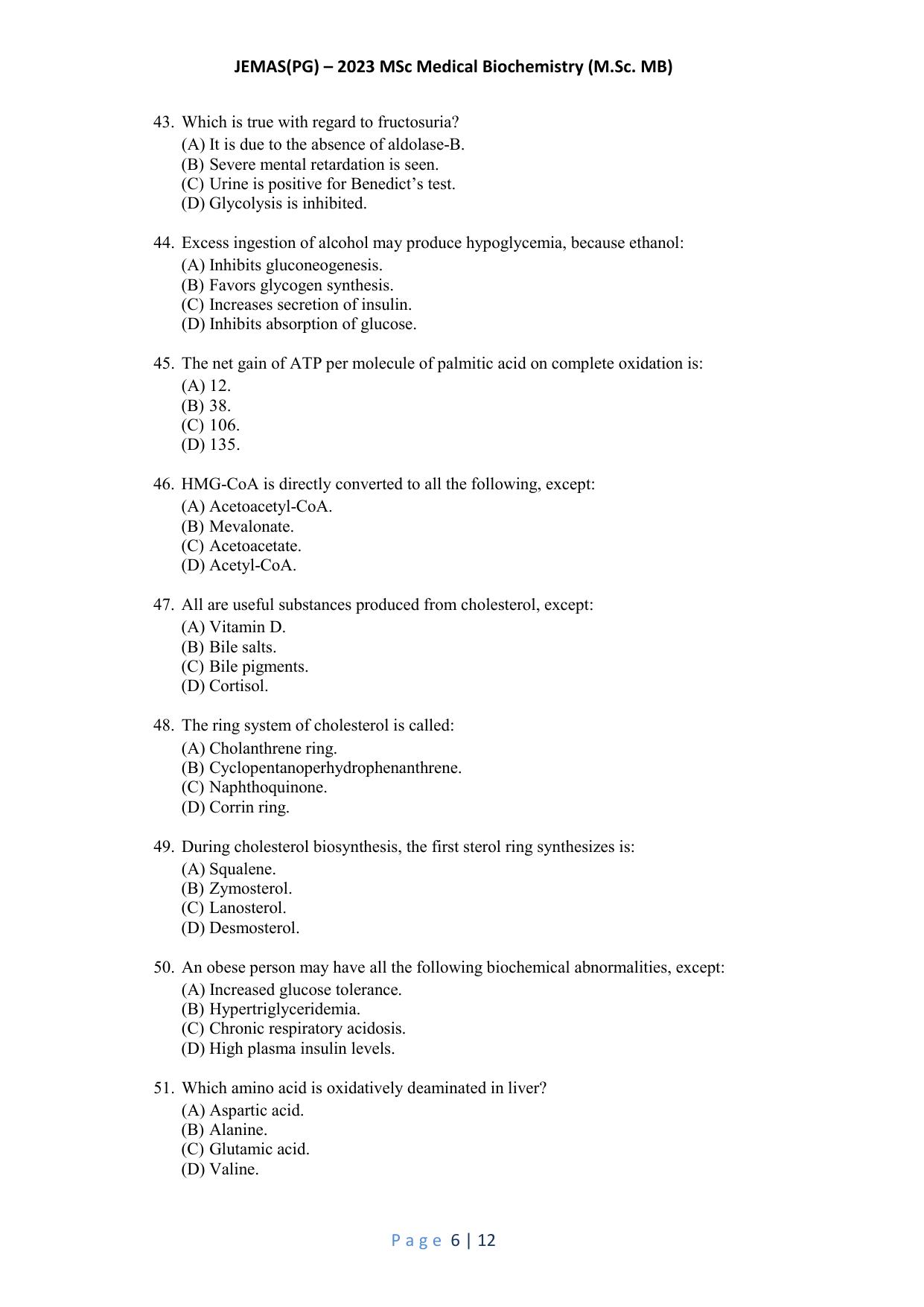 WB JEMAS (PG) M.Sc MB 2023 Question Paper - Page 7